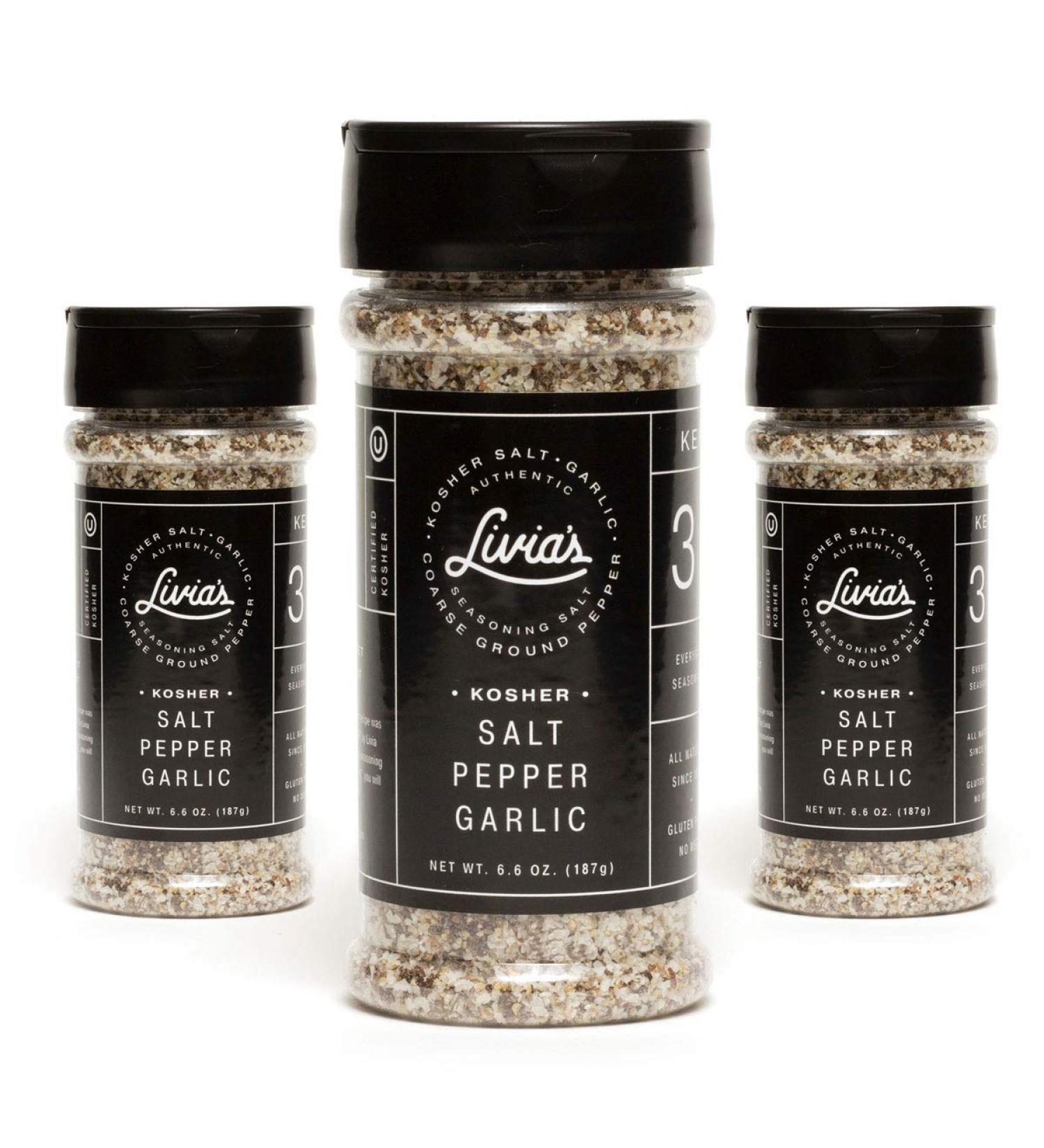Livia's Seasoning 6.6oz (Pack of 3) - Kosher Salt, Black Pepper, Garlic Spice Blend for Cooking & Grilling Chicken, Steak, Fish, Burgers - Delicious Rub for All Foods - Buy Online on GoSupps.com