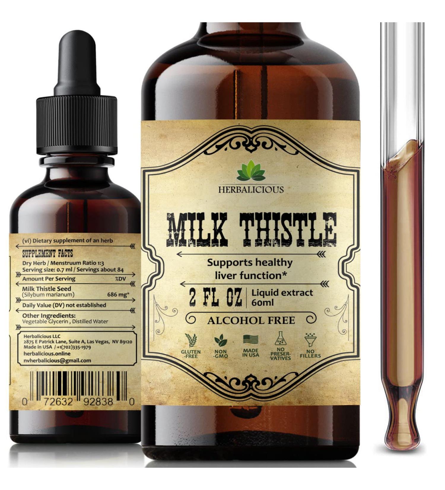 Milk Thistle Extract - Liver Detox Support & Immune System Booster - Silymarin Nutritional Supplement - 2 fl Oz - Buy Online on GoSupps.com