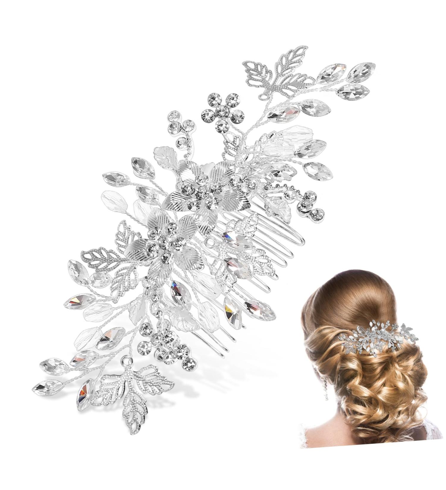 MERRYHAPY Rhinestone Tuck Comb Wedding Veil Comb Leaf Bridal Headpieces Bridesmaid Hair Comb Bride Hair Side Comb Bridal Hair Pins Wedding Accessories Wedding Hair Comb Gem Side Combs Metal - Buy Online on GoSupps.com