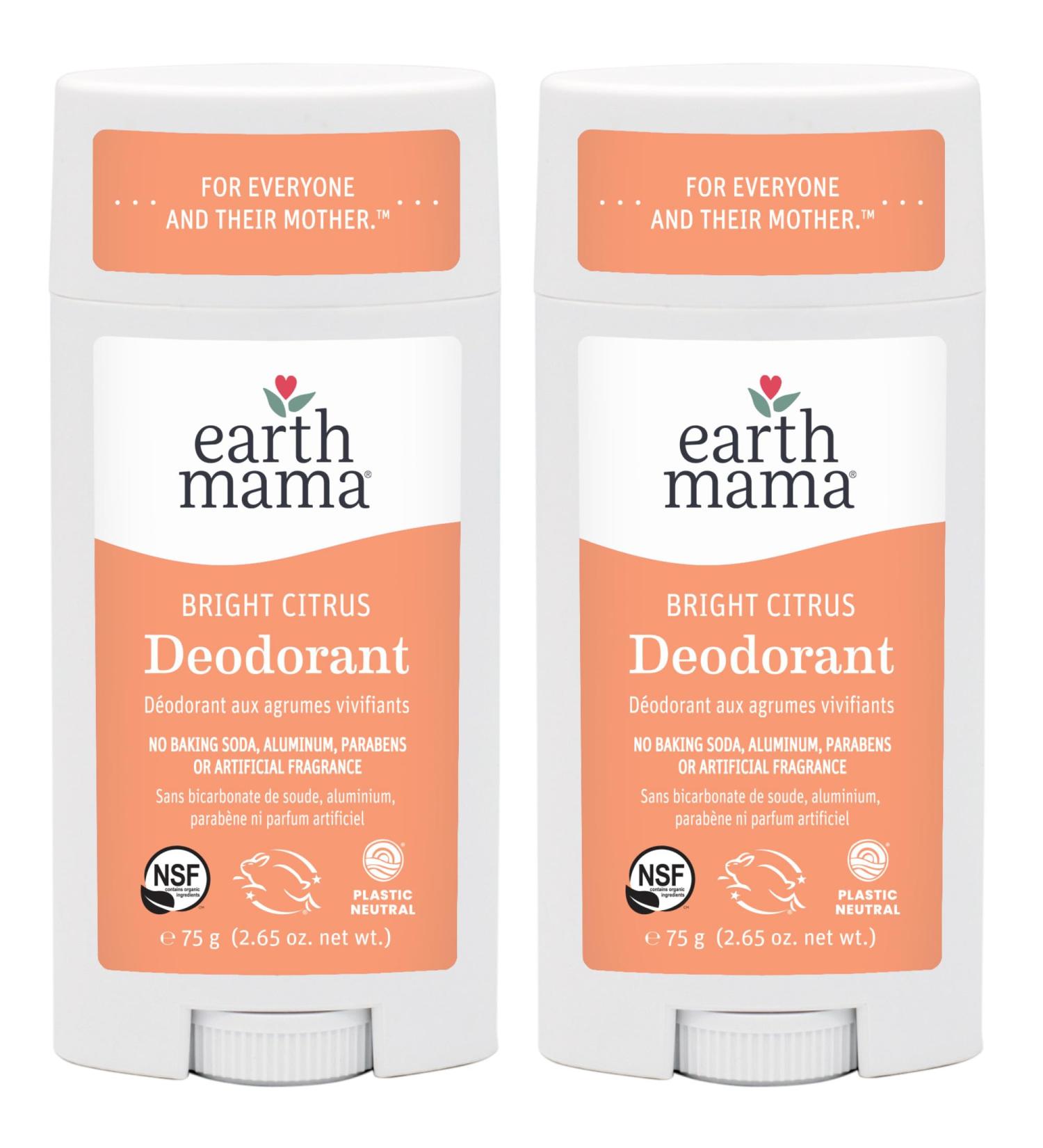 Earth Mama Bright Citrus Deodorant | Safe for Sensitive Skin Pregnancy and Breastfeeding Contains Organic Grapefruit and Calendula No Baking Soda or Aluminum 2.65-Ounce (2-Pack) NEW Bright Citrus 3 Ounce (Pack of 2) - Buy Online on GoSupps.com