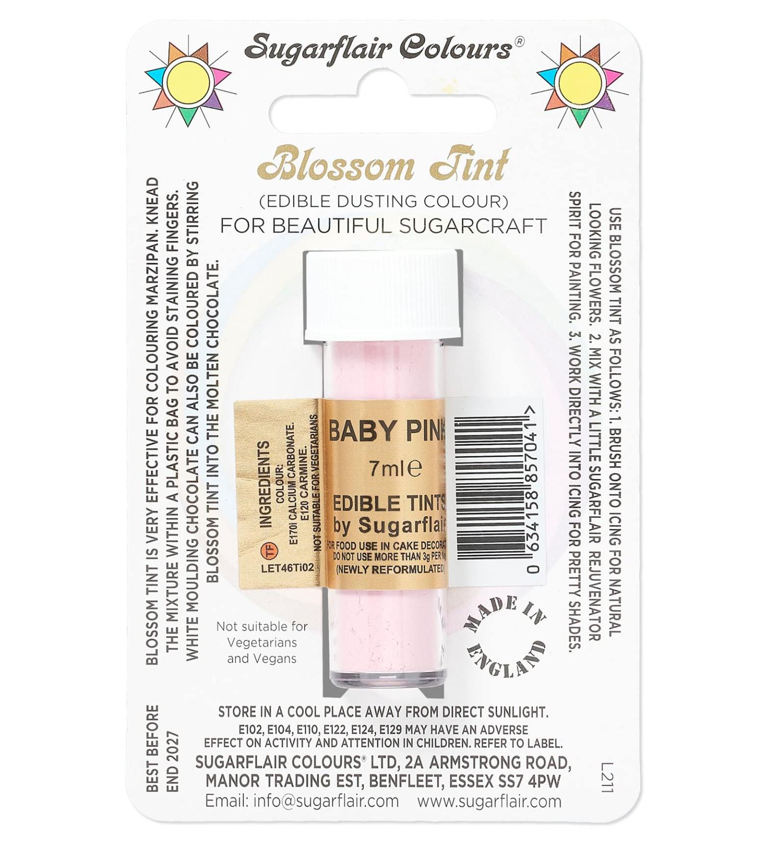Sugarflair Baby Pink Blossom Tint Food Colouring and Dusting Powder Matt Finish Brush On or Mix with Rejuvenator Spirit to Create a One of A Kind Cake - 7ml