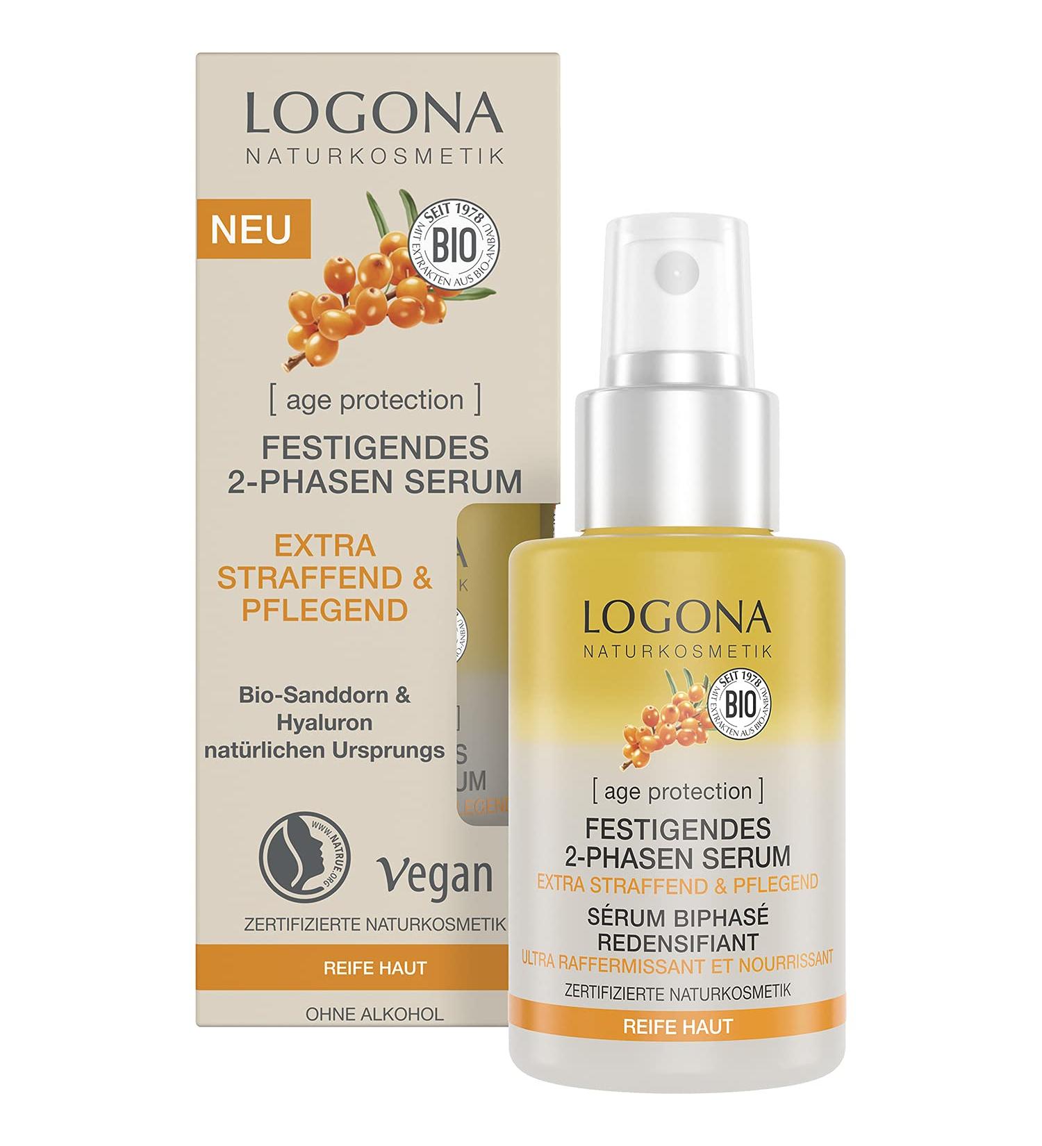 LOGONA Naturkosmetik S rum anti- ge pour le visage - Pour peaux matures - Vegan et raffermissant - 2 phases - Avec acide hyaluronique et argousier bio - Protection contre les ges - 30 ml S rum 2 phases - Buy Online on GoSupps.com