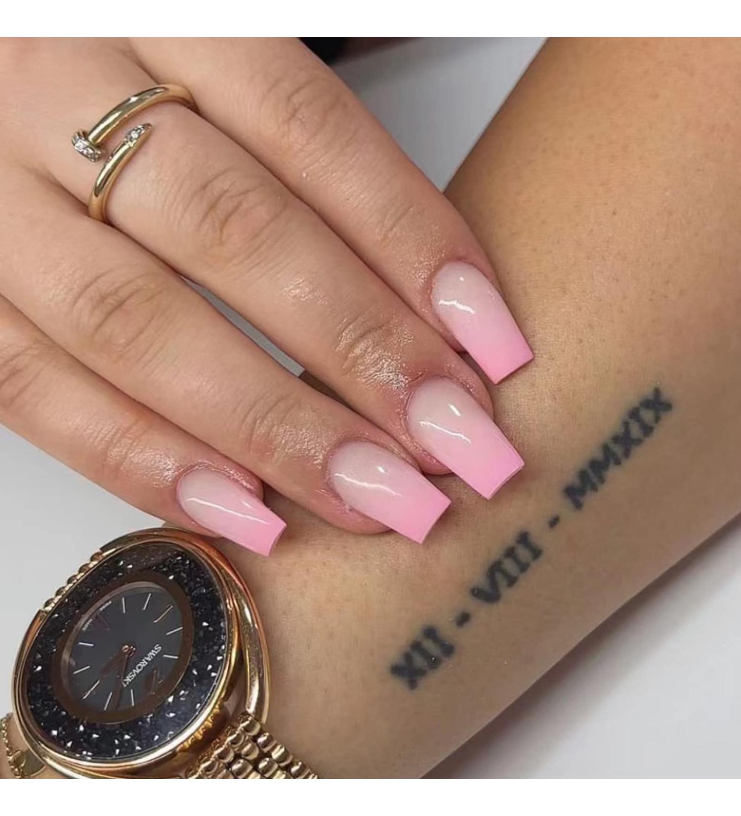 NICENEEDED Square Press on Nails Medium Length Gradient Pink Glossy Ballerina False Nails Cute Glue on Nails with Nail Glue Stickers for Women Girls Daily Wear - Buy Online on GoSupps.com