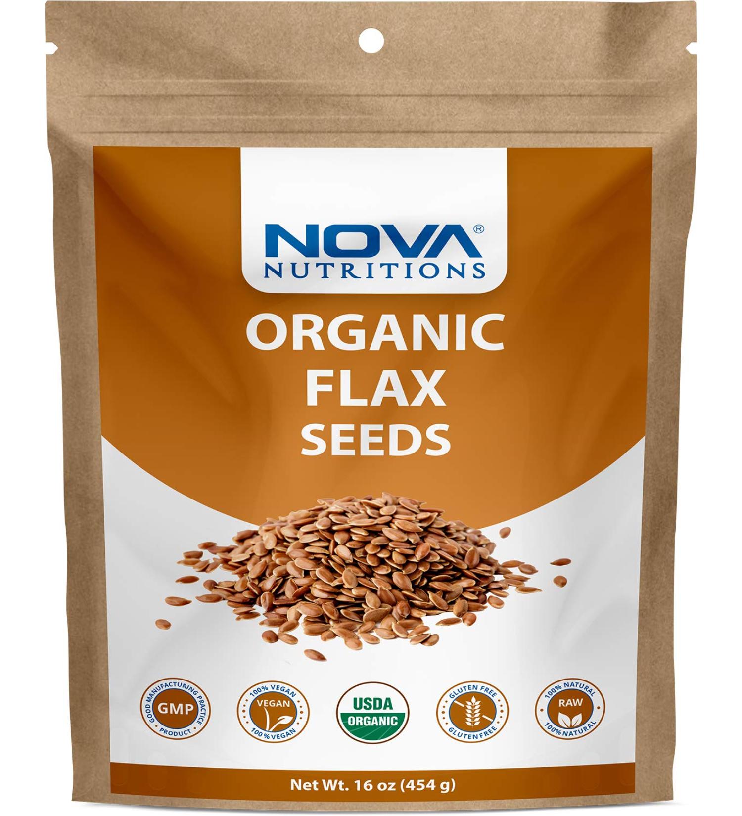 Nova Nutritions Certified Organic Whole Flax Seeds 16oz - Premium Quality Superfood - Buy Online on GoSupps.com