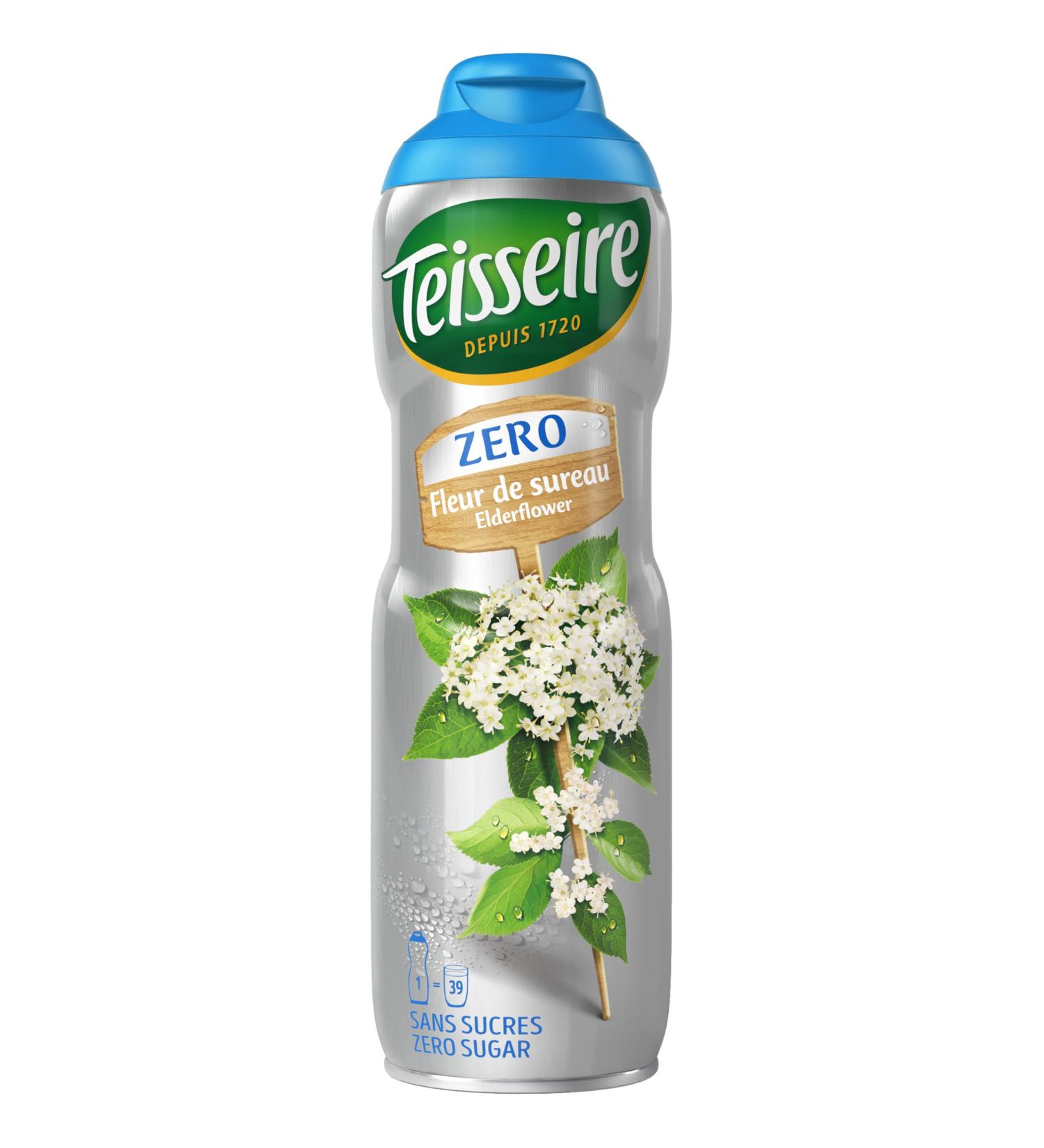 Teisseire Zero Sugar Elderflower Syrup for Refreshing Drinks Cocktails Bottle 60cl