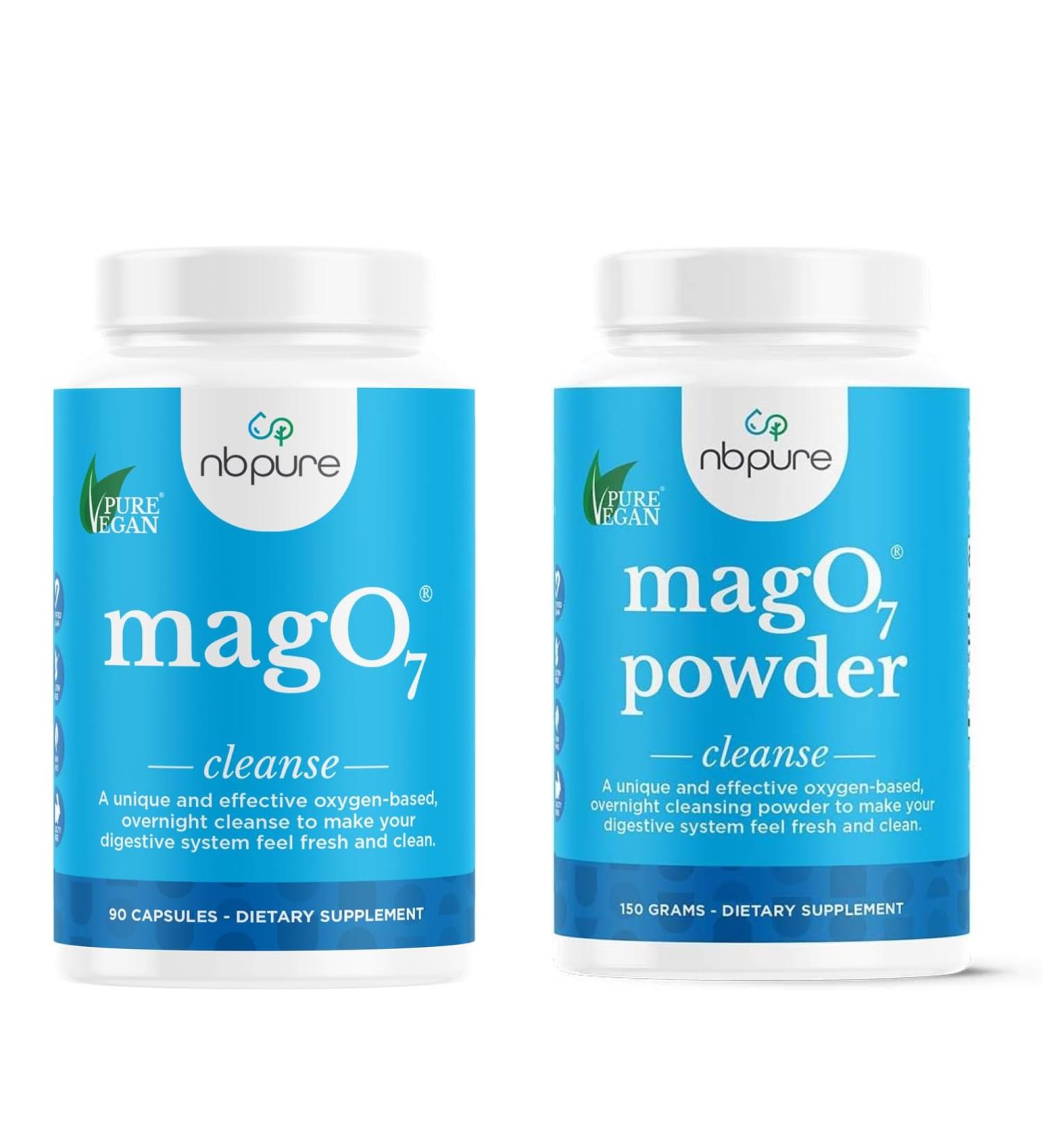 nbpure MagO7 Cleanse Bundle | Oxygen Detox Powder & Capsules for Colon Cleanse & Digestive Support | Gentle, Overnight Relief for Occasional Constipation & Bloating | 90 Capsules + 150g Powder - Buy Online on GoSupps.com