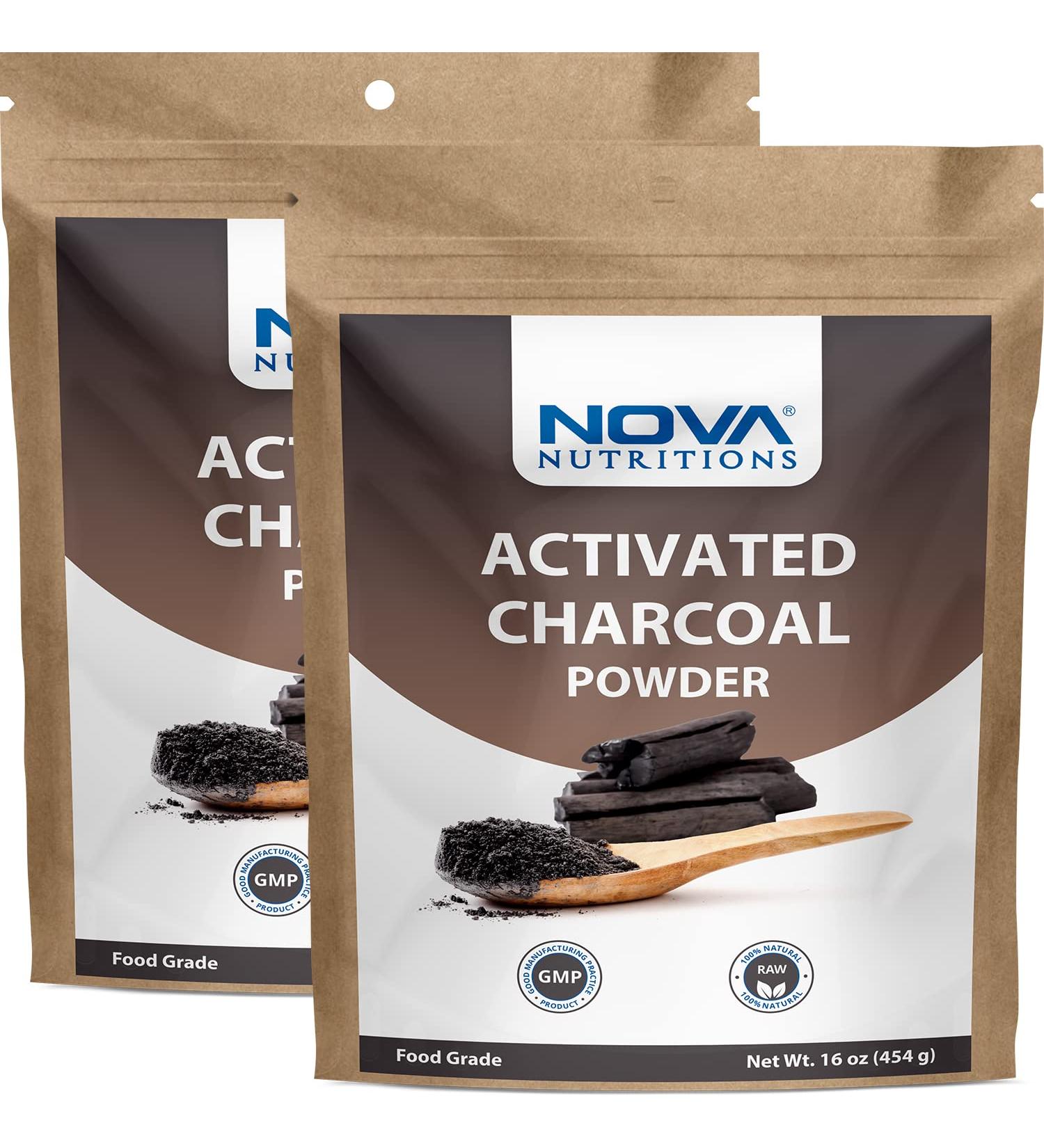 2 Pack Nova Nutritions Activated Charcoal Powder 16oz - Food Grade Teeth Whitening & Oral Health Support - Buy Online on GoSupps.com