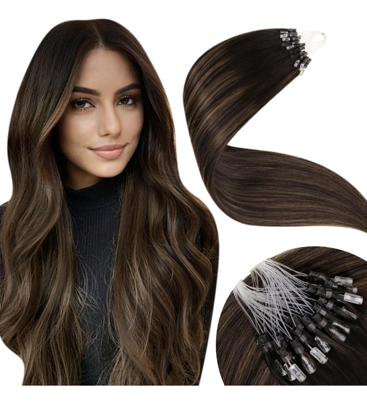 LAAVOO Micro Loop Hair Extensions - Brown Balayage Ombre Real Hair 50g #2/8/2 35cm for Easy International Shipping - Buy Online on GoSupps.com