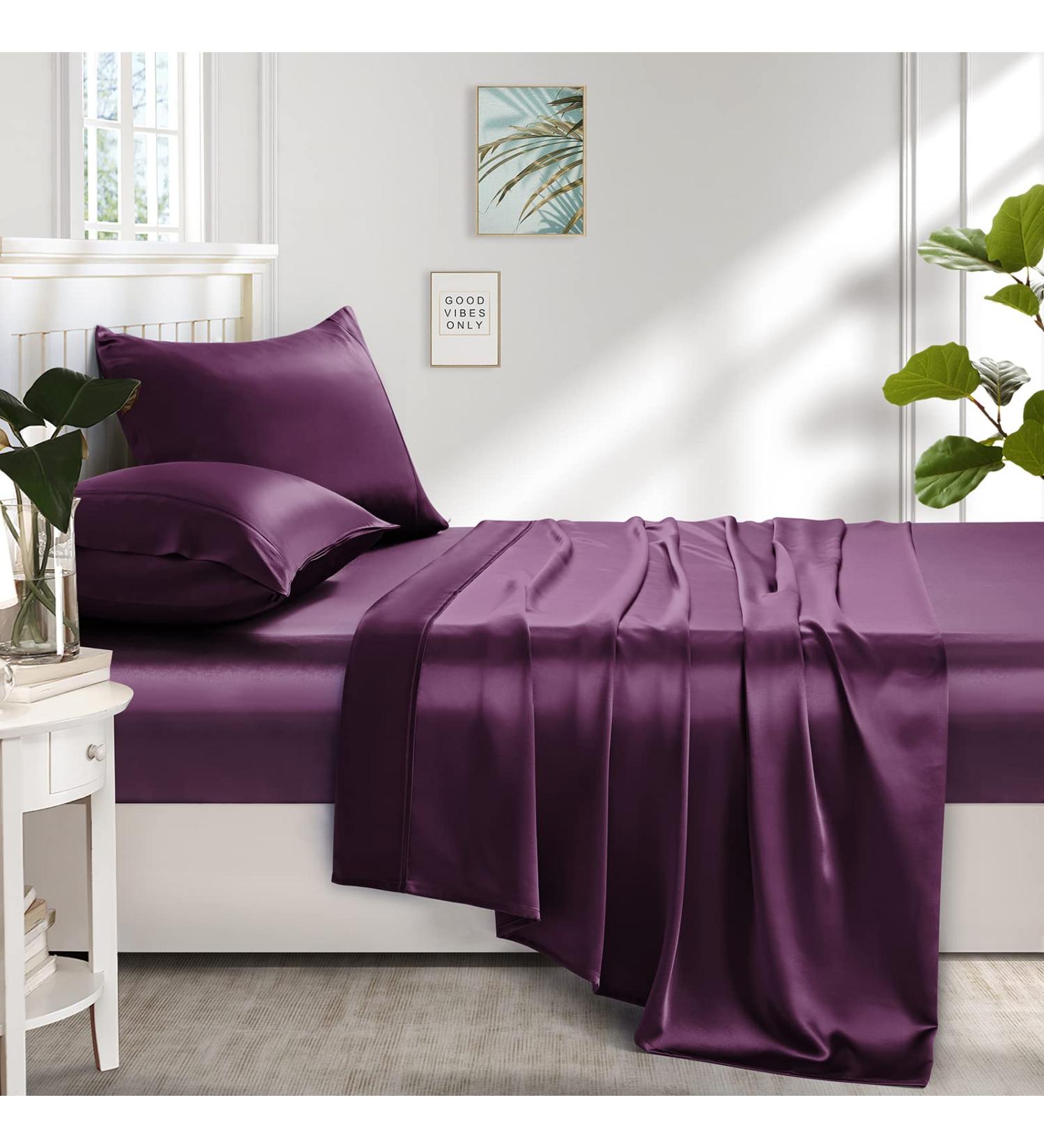 Lanest Housing Satin Sheets Full Size Set - Silky Soft, Fade Resistant Bedding with Extra Deep Pocket - Purple Full (4 Piece Set) - Buy Online on GoSupps.com