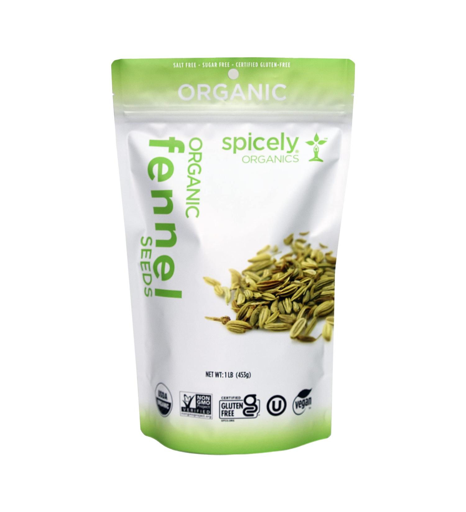Spicely Organic Fennel Seeds 1 Lb Bag Certified Gluten Free 1 Pound (Pack of 1)