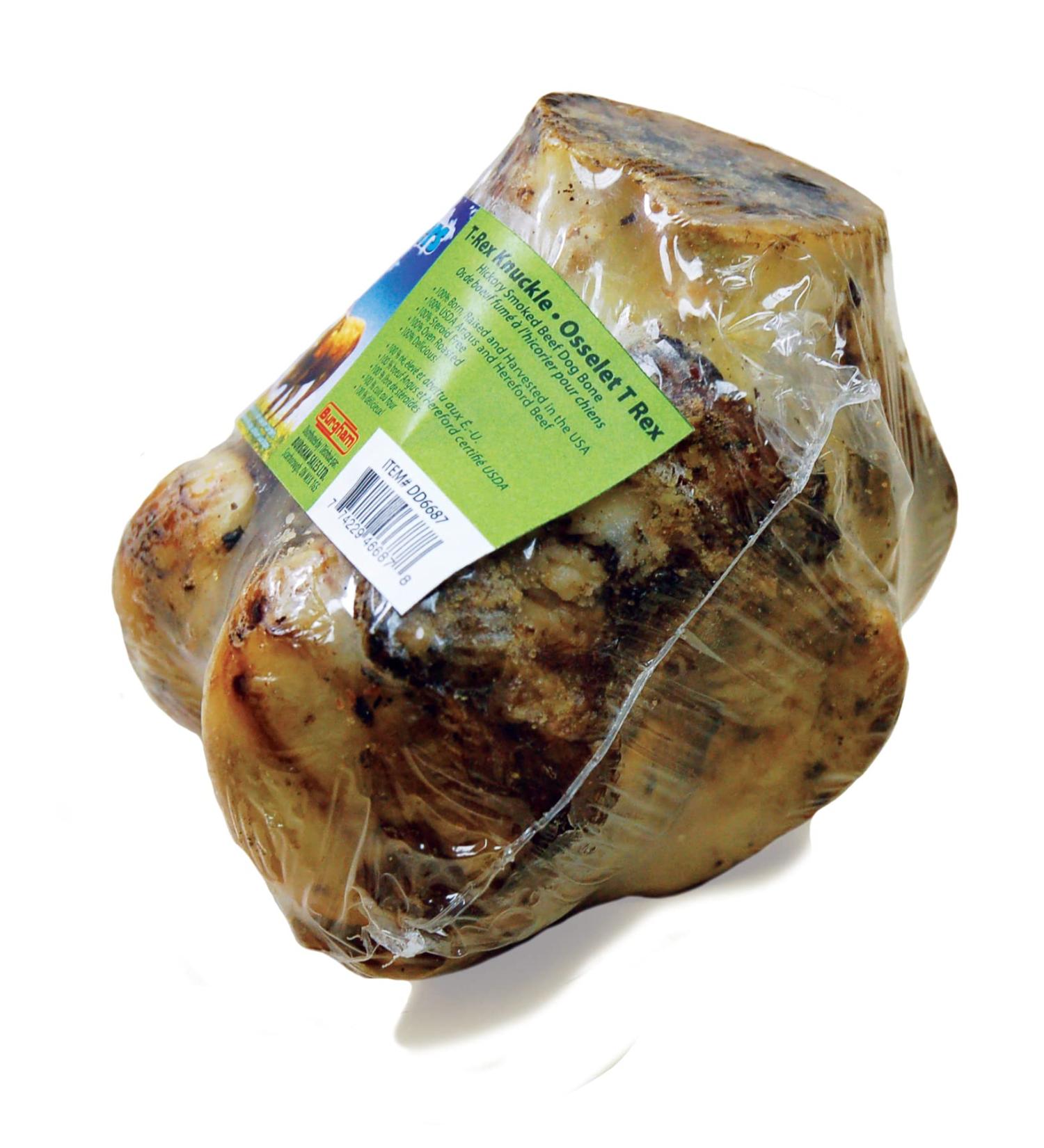 Bullsters Dog Treats Bones Chews Long Lasting for Aggressive Chewers All Natural Hickory Smoked Beef Dog Bones 1 Ingredient with No Additives No preservatives Steroid Free Oven Roasted and Delicious for Medium Large Extra Large XL Dogs T-Rex Knuckle Bone 