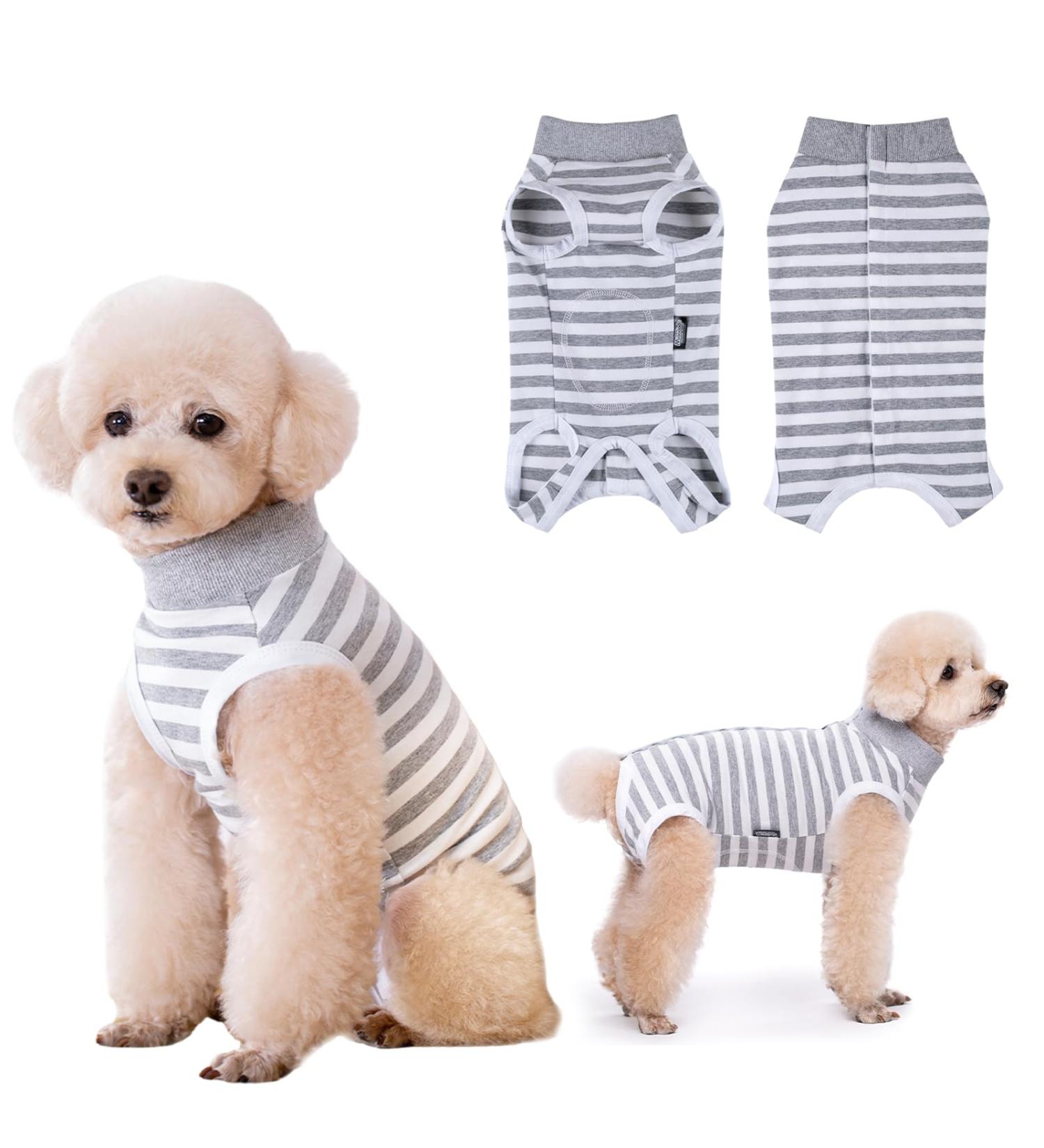 Lyneun Dog Recovery Suit Striped Dog Surgical Recovery Suit Soft Dog Surgical Bodysuit Recovery Suit Dog After Surgery For Allergies Wound Protection Cone Alternative (Grey Medium) Medium Grey - Buy Online on GoSupps.com