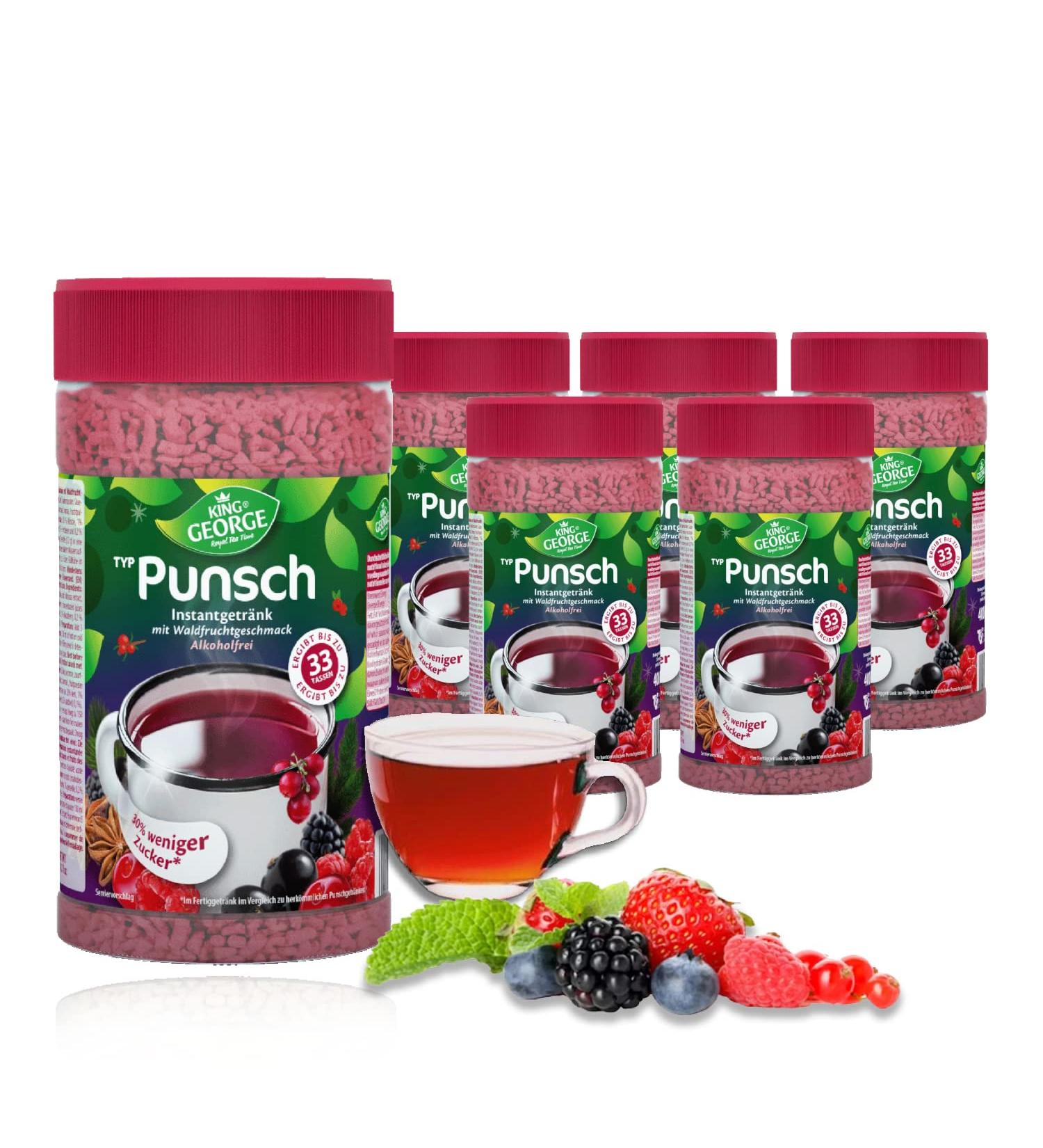 Buy King George - Royal Tea Time Punch Waldfruch Instant 6 x 400g | Hot & Cold Drink with Forest Fruit Taste | Black Tea Extract for 4L Enjoyment - Buy Online on GoSupps.com