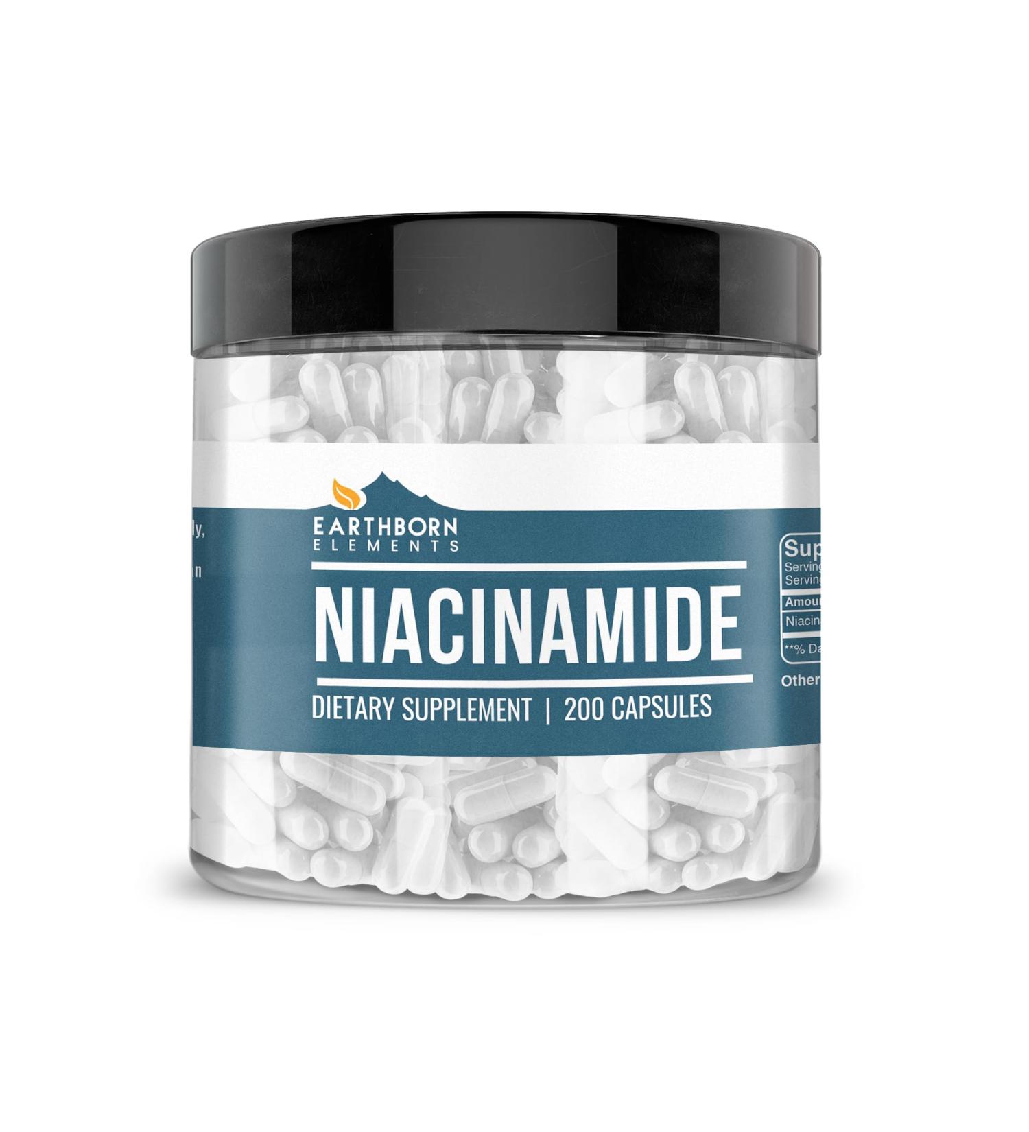 Earthborn Elements Niacinamide (Vitamin B3) Capsules No Magnesium Fillers No Flush 200 Count (Pack of 1) - Buy Online on GoSupps.com