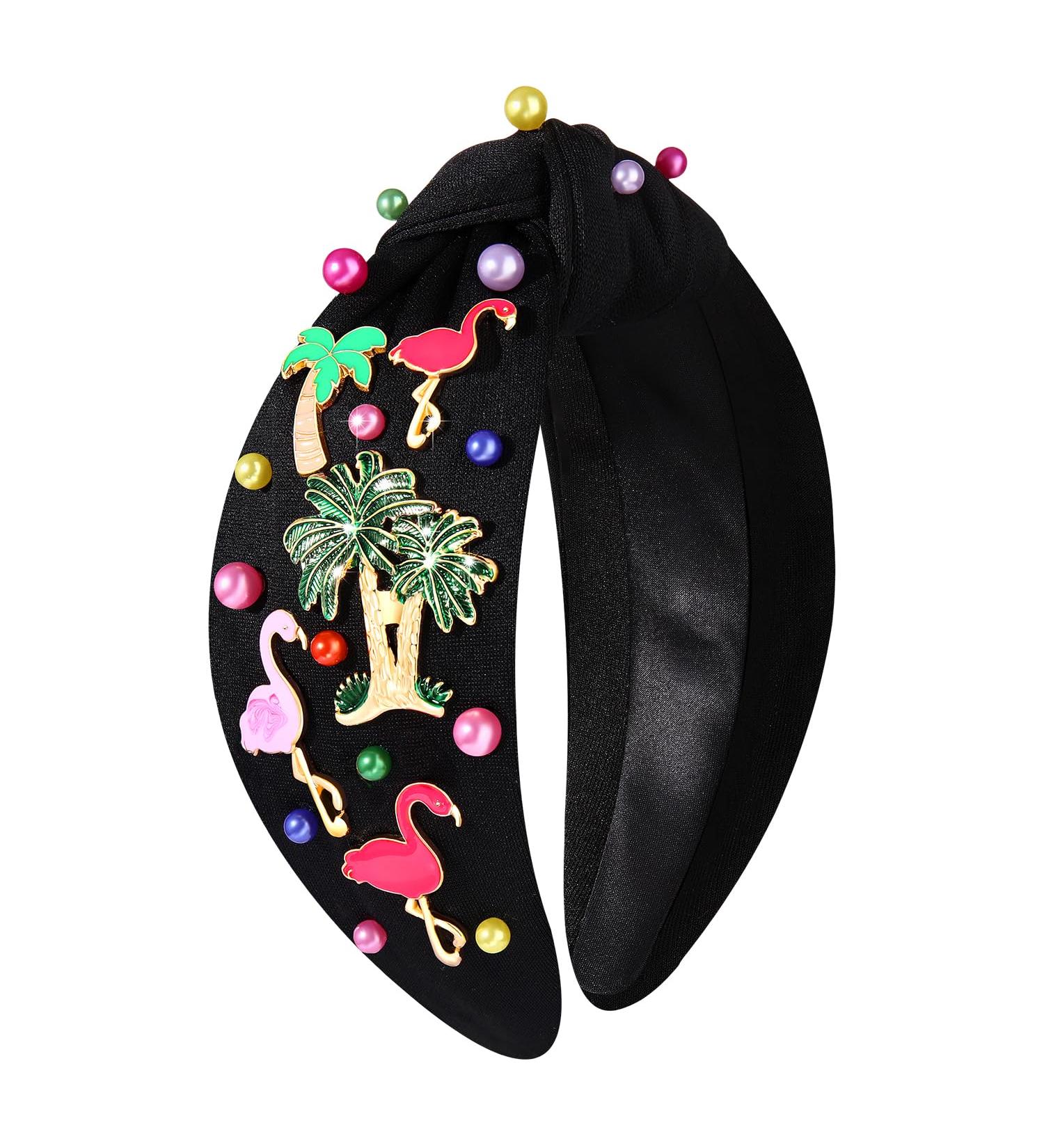 Flamingo Headbands for Women Summer Beach Headbands Tropical Palm Tree Headband Boho Hawaiian Headbands Crystal Top Knot Headband Summer Accessories Beach Vacation Outfit Party Favors (Flamingo C) - Buy Online on GoSupps.com