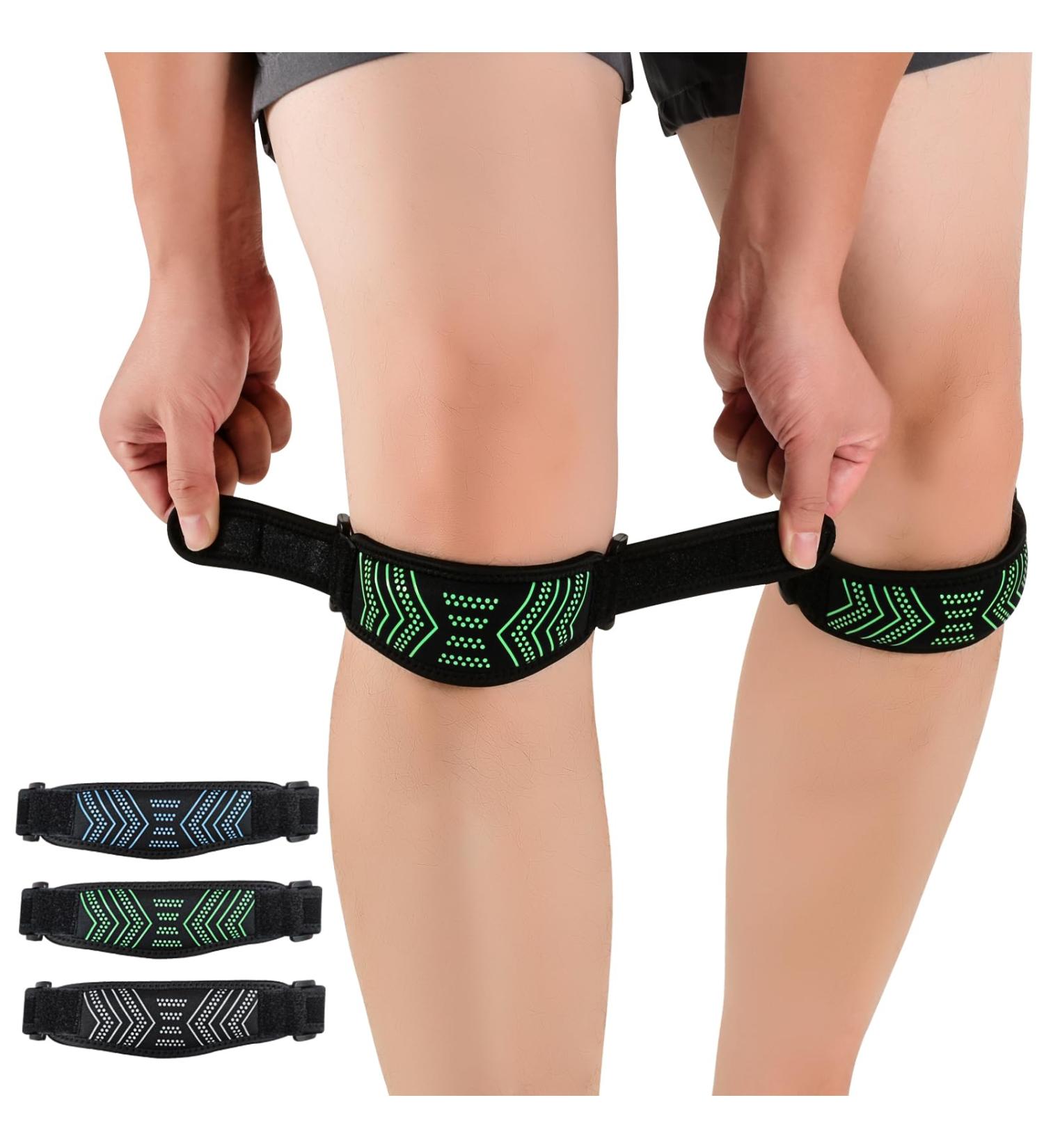 Abyon Patella Tendon Bandage - 2 Pack Adjustable Knee Support for Men & Women - Ideal for Sports Hiking Fitness Baseball & Volleyball - Black-Green - Buy Online on GoSupps.com