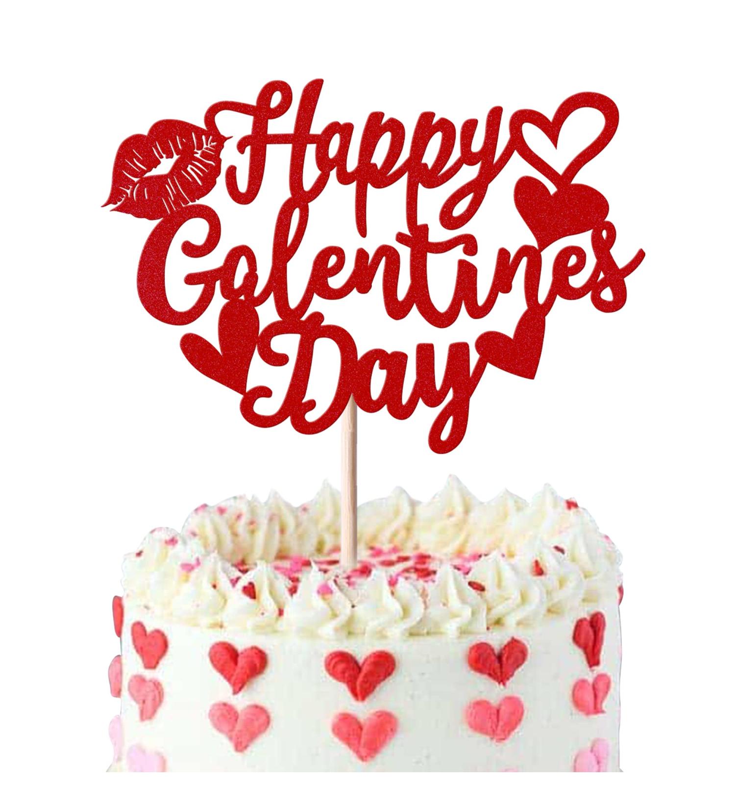 SYKYCTCY 1 Pack Happy Galentine's Day Cake Topper Glitter Sweet Love Heart Lips Valentine's Day Cake Pick for Happy Valentine's Day Engagement Theme Birthday Party Cake Decorations Supplies Red Color 11 - Buy Online on GoSupps.com