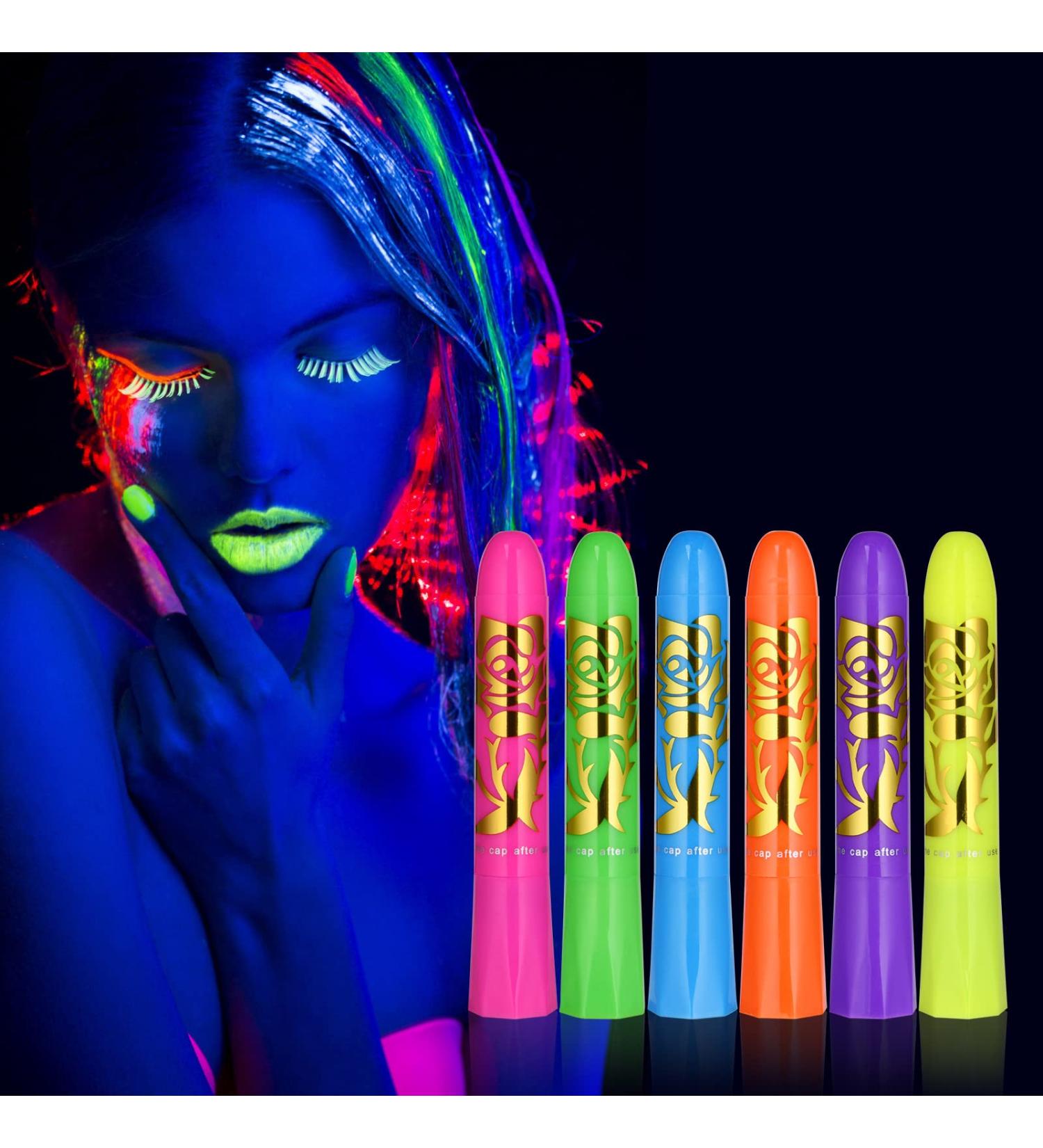 AOOWU Glow UV Neon Face Paint Crayons Kit - 6 Safe Non-Toxic Colors for Adults and Kids | Halloween Makeup, Party, Cosplay - Fluorescent Brightest Glow - Buy Online on GoSupps.com