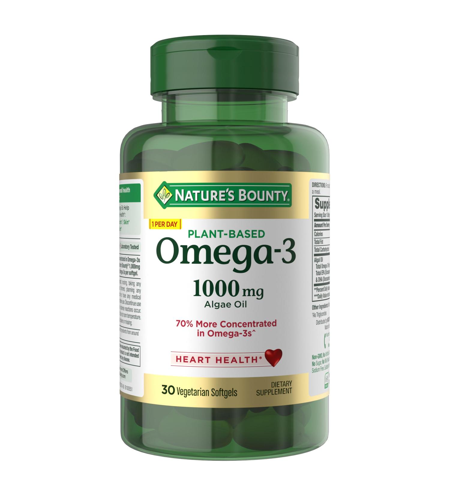 Nature's Bounty Omega 3 Plant-Based Omega 3 Fatty Acid Supplement 520mg Supports Whole Body Health Including Heart Skin Joint 30 Vegetarian Softgels Fish Oil Alternative 30 Count (Pack of 1) - Buy Online on GoSupps.com