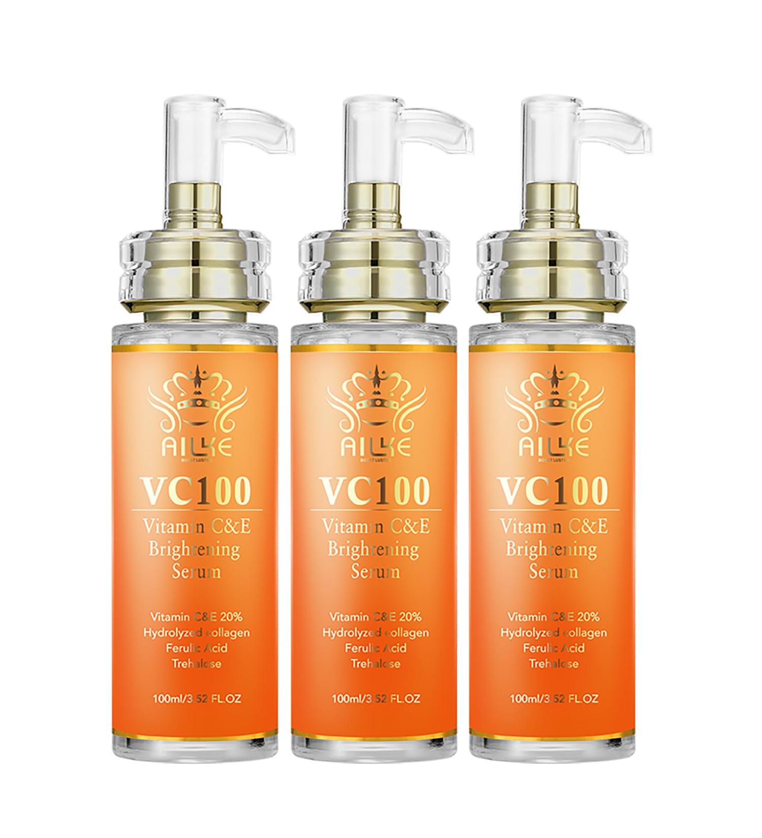 AILKE BOOST LUSTER AILKE VC100 Brightening Serum Whitening Moisturizes Hydrates Clean Skin Reduce Wrinkles Dark Spots With Vitamin C Vitamin E For Face and Body 100ml Pack of 3 - Buy Online on GoSupps.com