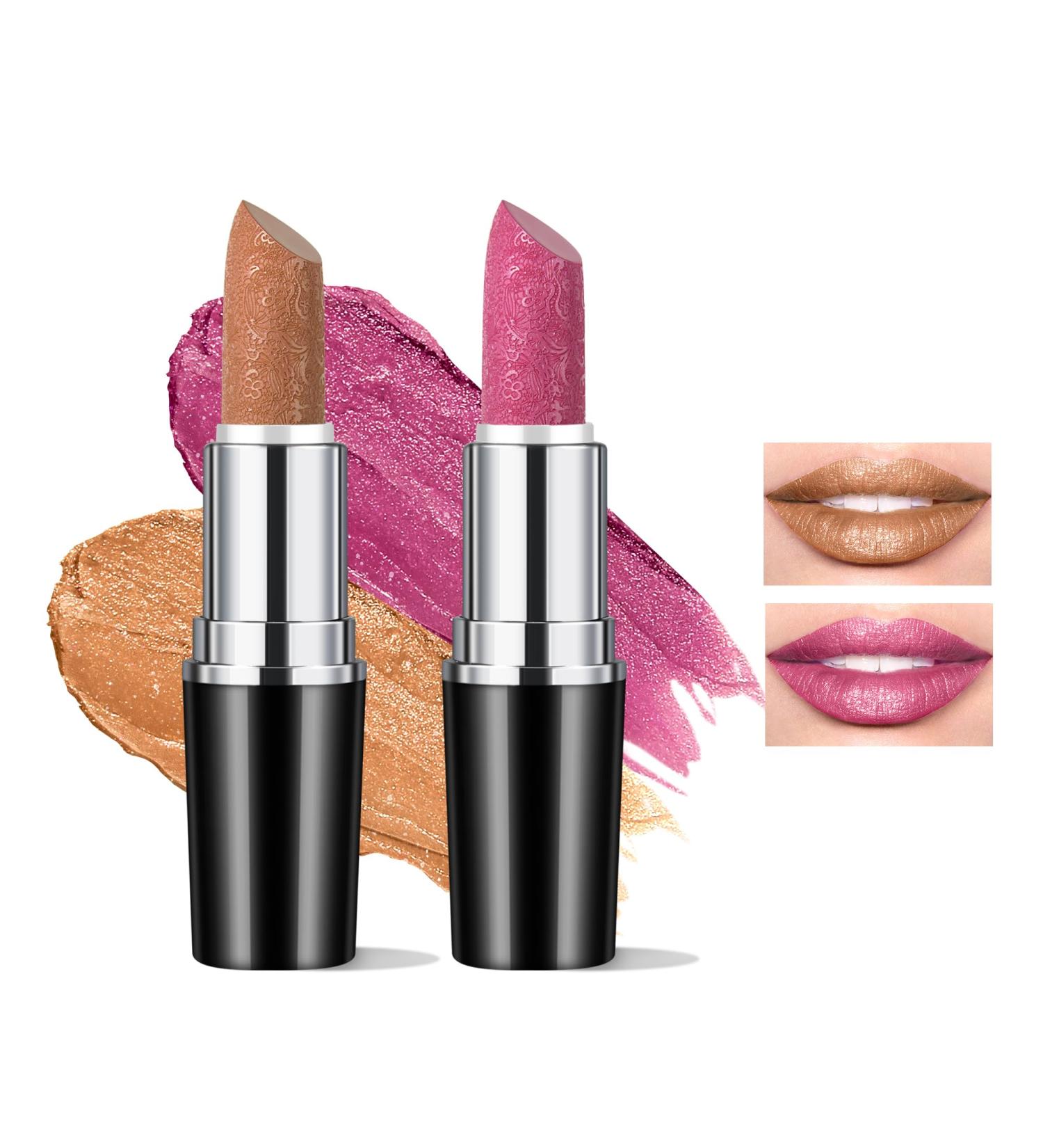 Anglicolor 2PCS Metallic Glitter Lipstick Lipstick Highly Pigmented Glitter lipstick Moisturising Velvety smooth application Creamy sculpted design lipstick (#10+#15) - Buy Online on GoSupps.com