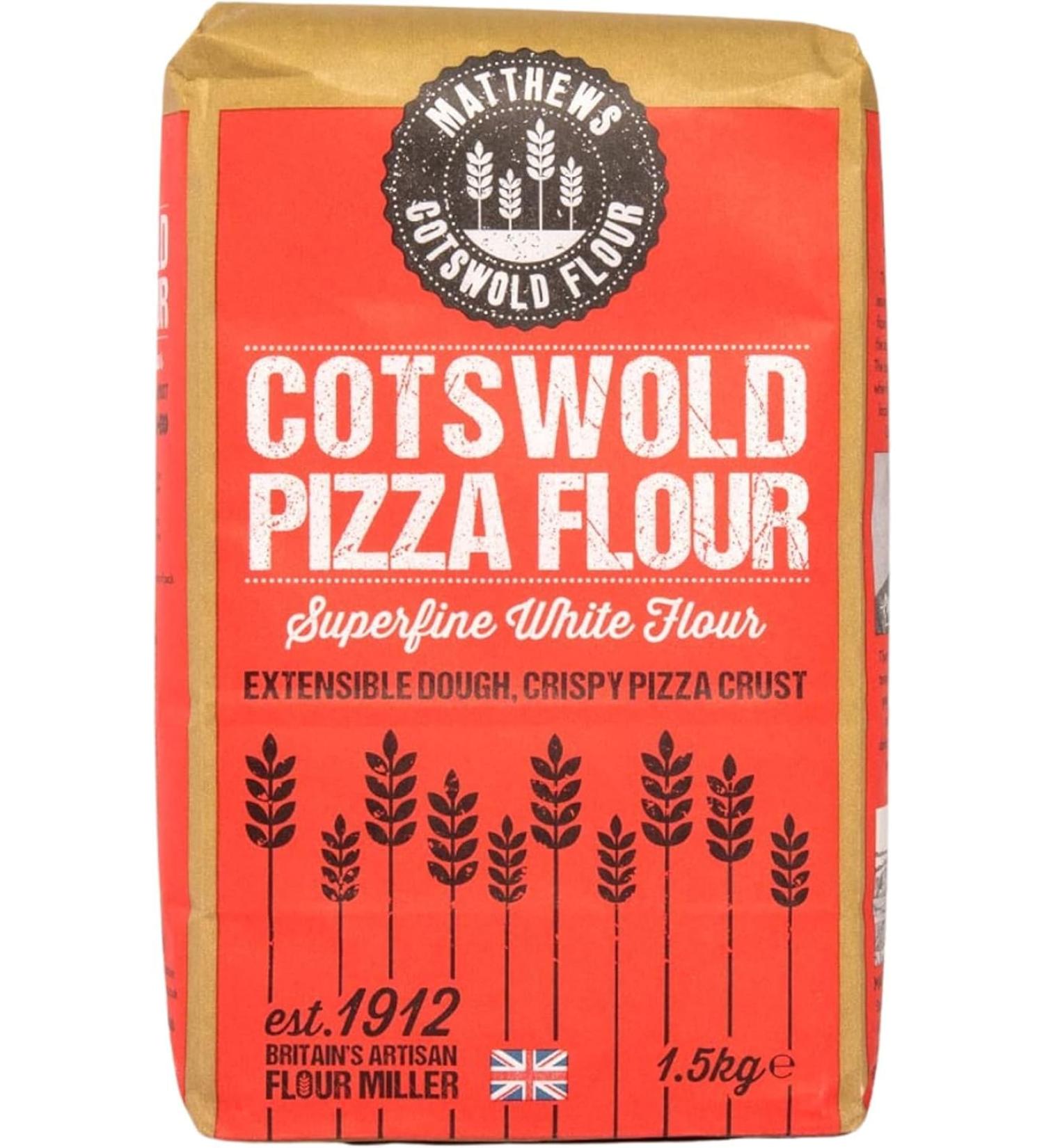 Matthews Cotswold Premium Pizza Flour | Fine White Flour | Blend of UK Hard Wheat | Specialty | Artisanal | Milled In Britain (1.5kg Bag (Single Bag)) - Buy Online on GoSupps.com