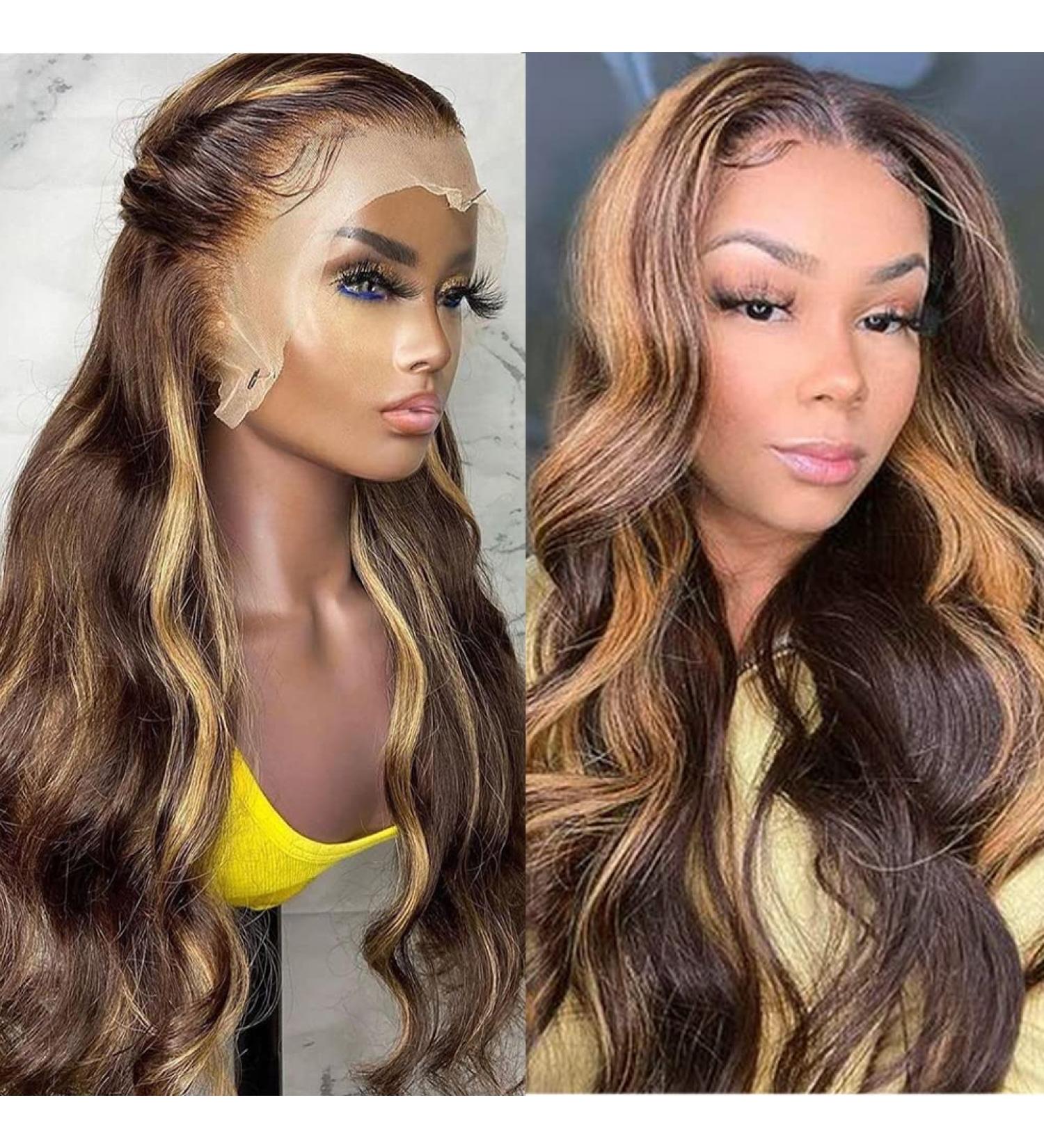Honey Brown Ombre Human Hair Lace Front Wig 26 Inch Brazilian Body Wave 180% Density - Pre Plucked with Baby Hair - Buy Online on GoSupps.com