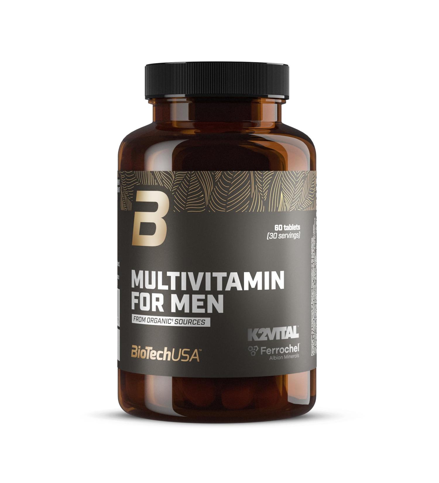 BioTechUSA Multivitamin For Men from organic sources 13 Types of Bioactive Vitamins 5 Types of Organic Minerals 4 plant extracts for men 60 tablets - Buy Online on GoSupps.com