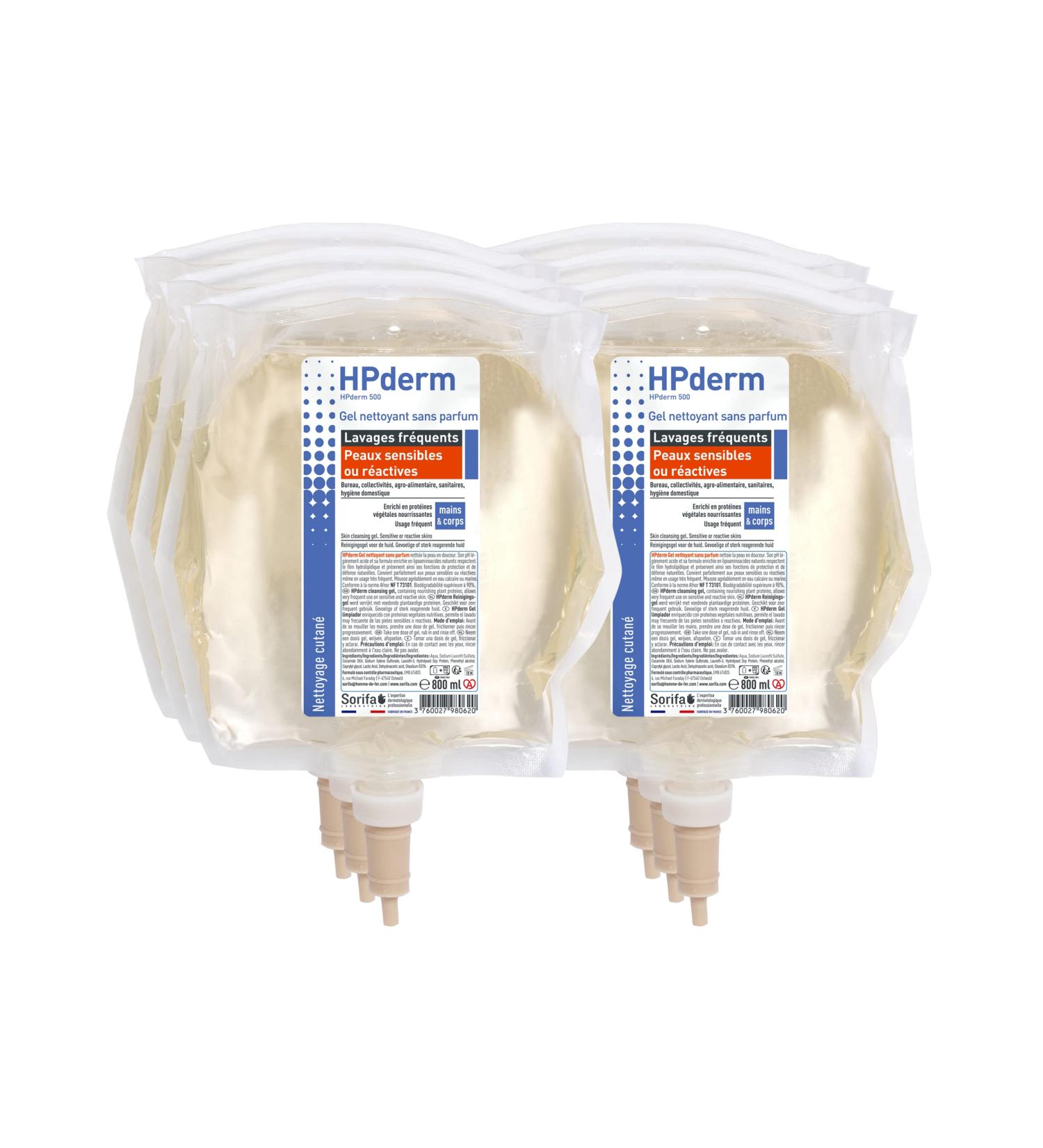 Sorifa Laboratory HPderm cleansing gel without perfume frequent washing sensitive or reactive skin hands and body with protective soy proteins pH neutral without soap bag 800 ml - Buy Online on GoSupps.com