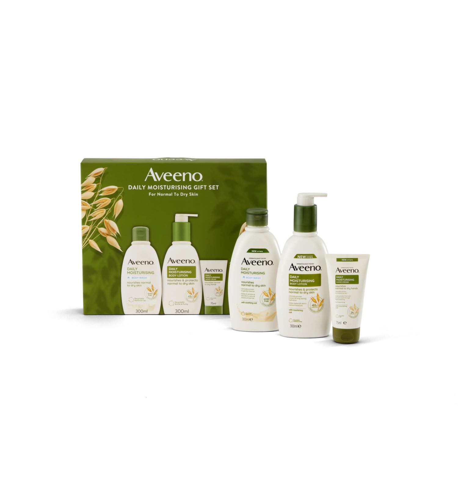AVEENO Daily Moisturising Gift Set with Body Wash 300ml Body Lotion 300ml and Hand Cream 75ml Sensitive Skin Gift 3-Step Skincare Regime Christmas Gift - Buy Online on GoSupps.com