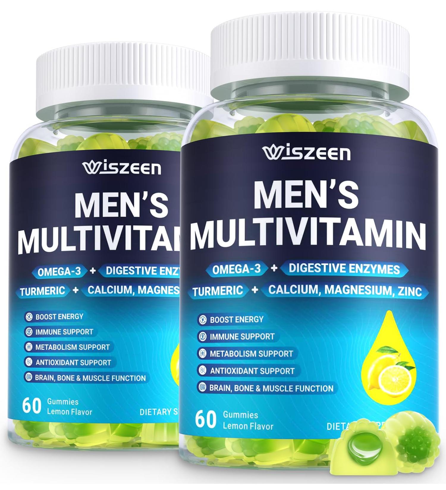Mens Multivitamins Gummies Methylated Multivitamin with Vitamins A C D K E B Complex Omega-3 Digestive Enzymes Lycopene Calcium Magnesium - Support Brain Muscle Energy Sugar Free 120Cts 60 Count (Pack of 2) - Buy Online on GoSupps.com