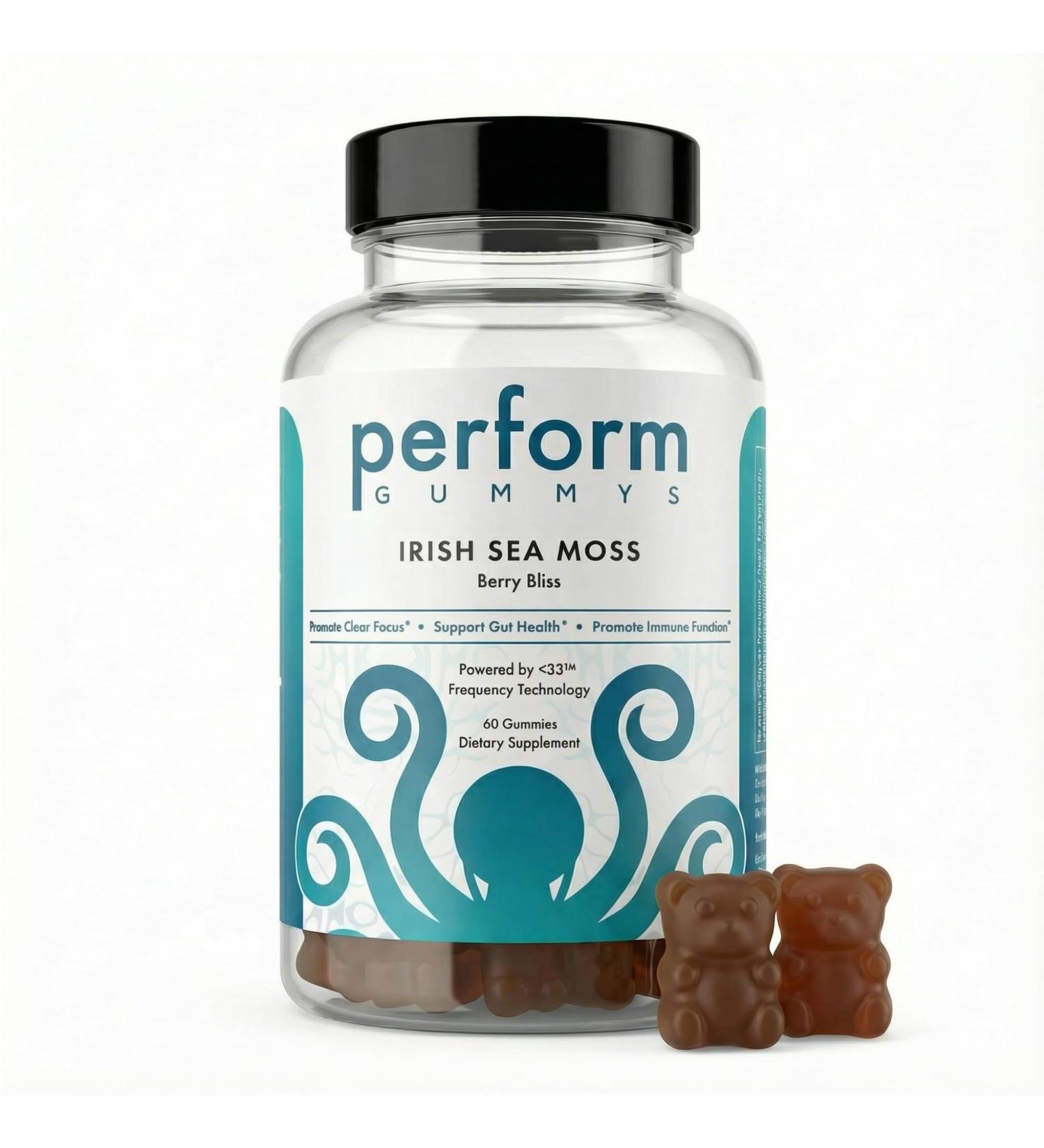 Perform Gummys - Irish Sea Moss - with Burdock Root & Bladderwrack for Natural Energy Digestive & Immune Support - Delicious Berry Bliss Vegan 60 Count - Buy Online on GoSupps.com