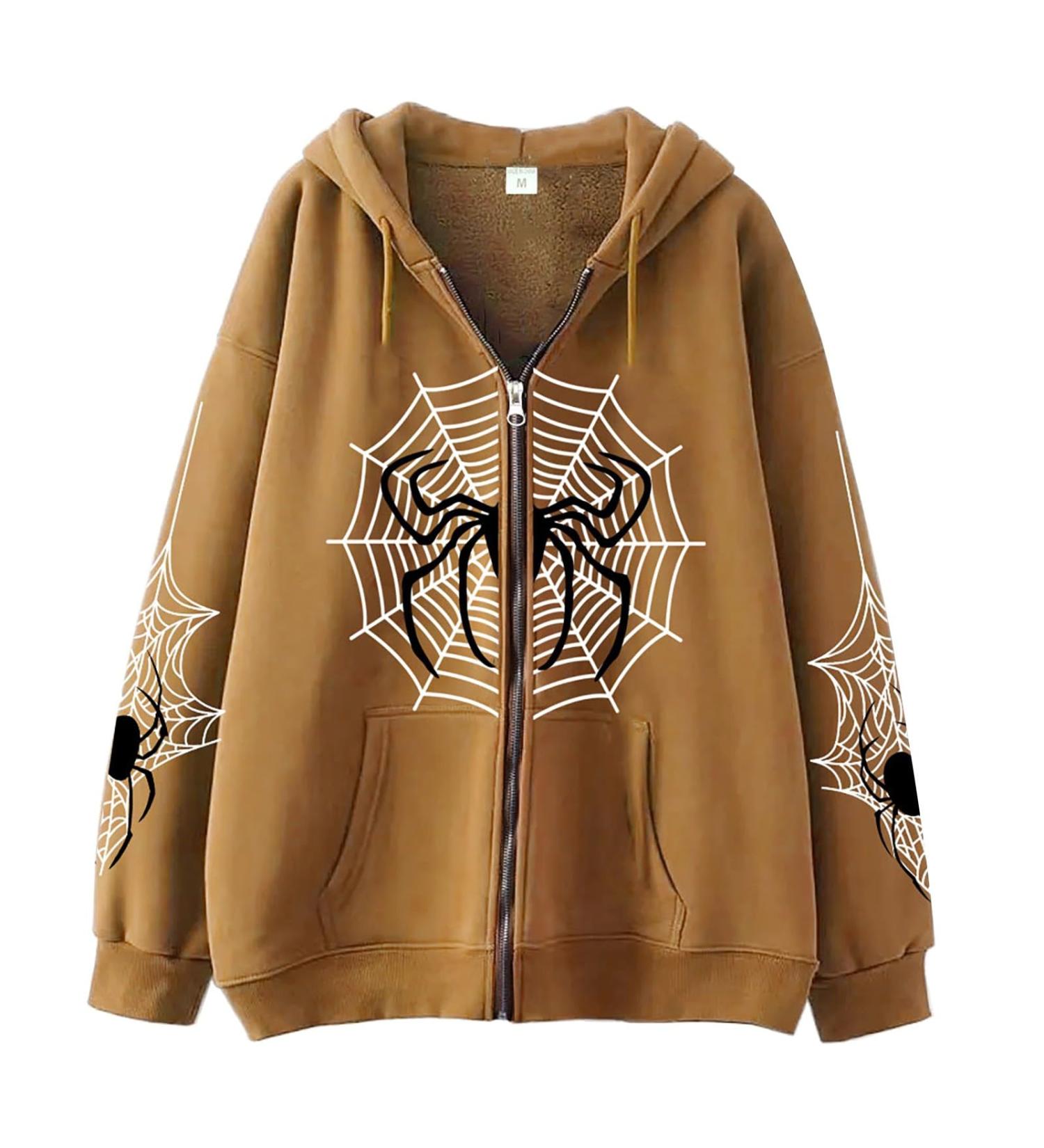 Women's Printed Sweatshirt Cardigan High Street Casual Hip Hop Metal Zipper Jacket Halloween Costumes Large Brown - Buy Online on GoSupps.com
