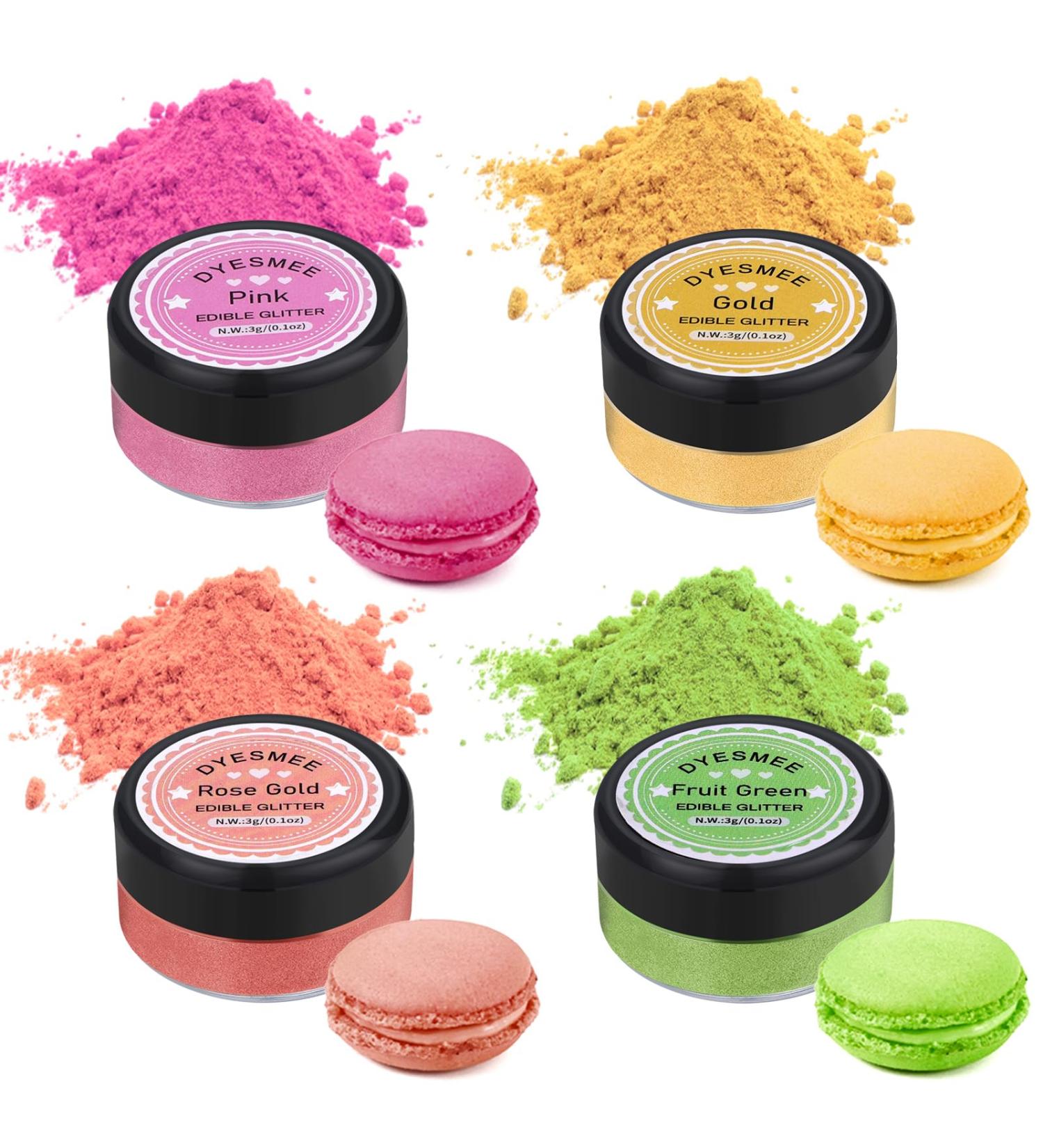 Edible Glitter Set - 4 Colors for Drinks Cakes Cookies & Chocolate - 100% Food-Safe Glitter Powder - Buy Online on GoSupps.com