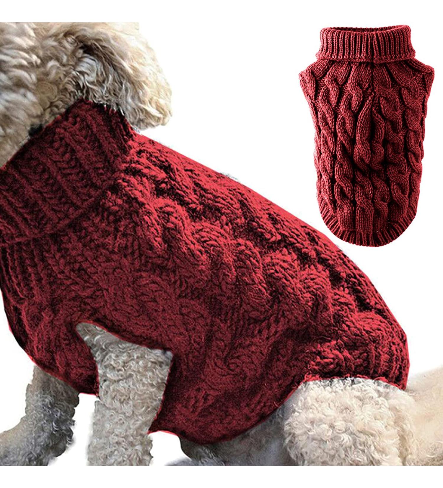 Royal Collar Knitting Sweater for Pets - Winter Warmer Thick Crochet Coat for Small to Large Dogs & Cats (S Red) - Buy Online on GoSupps.com