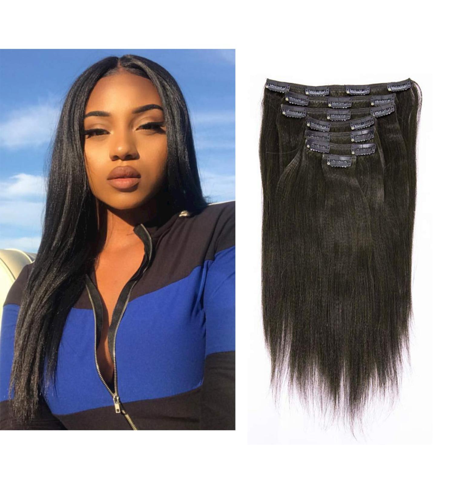 Anrosa Yaki Hair Clip in Yaki Hair Extensions Clip in Human Hair Yaki Hair Clip in Extensions for African American Yaki Straight Clip ins Natural Hair Thick Volume Natural Black 1B 10 inch 120 Gram 25.40 cm natural black - Buy Online on GoSupps.com