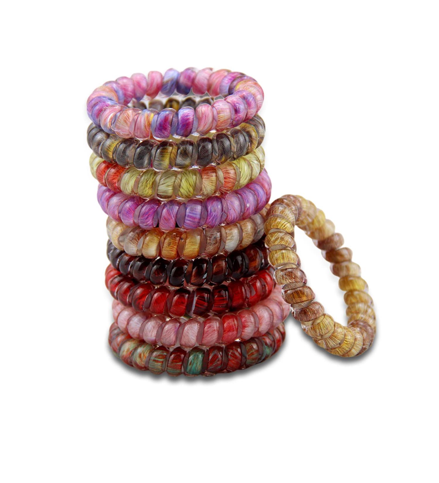 Spiral Hair Ties - Printed Coil Hair Accessories for Women and Girls (Pack of 10) - D-Feather Color - Buy Online on GoSupps.com