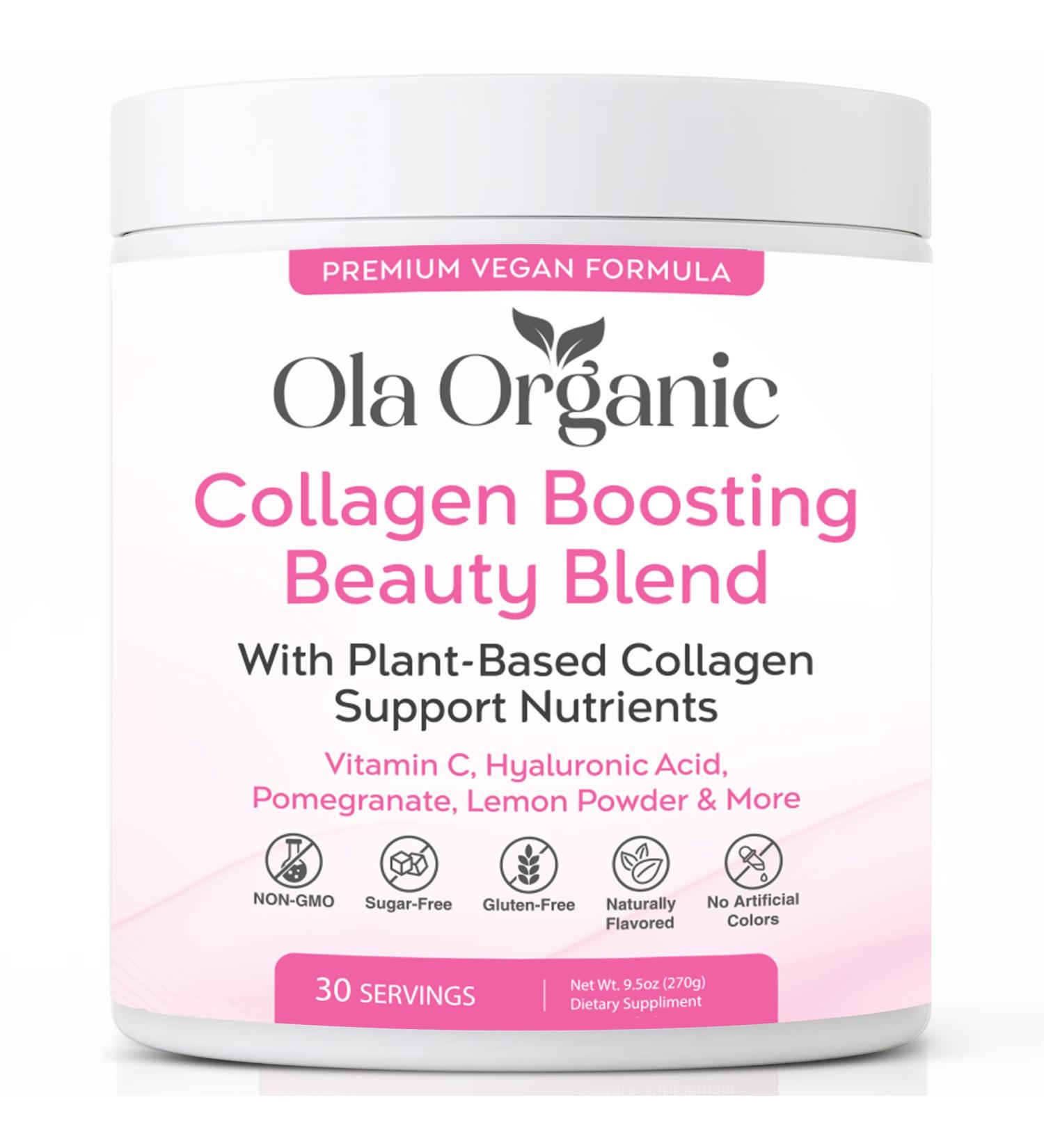 Ola Organic Collagen Booster Powder Collagen Support with Hyaluronic Acid Supports Hair Skin Nails & Joints Premium Non-GMO Formula (300g Jar) - Buy Online on GoSupps.com