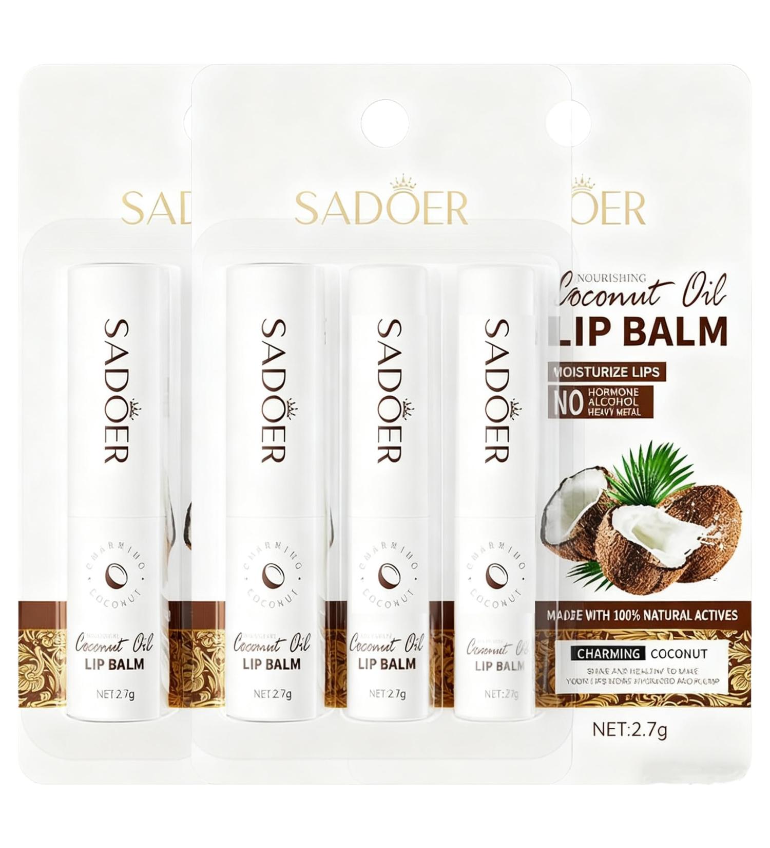 Lip Balm Refreshing & Refreshing & Nourishing for Chapped Chapped or Damaged Lips (Coconut (4-pack)) - Buy Online on GoSupps.com