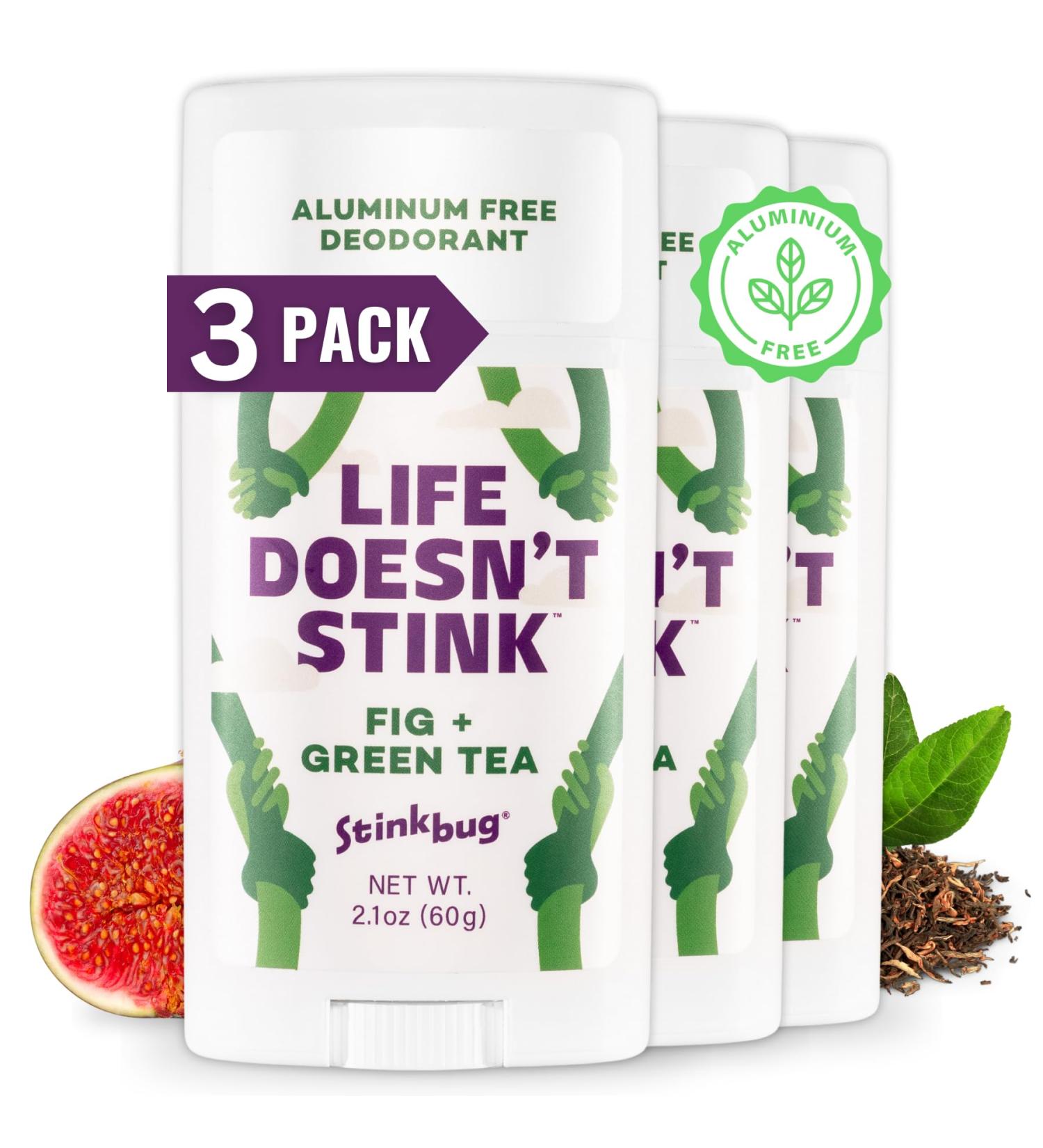 Natural Organic Deodorant Stick with Fig + Green Tea Coconut Oil and Activated Charcoal Aluminum Free Deodorant by Stinkbug Naturals 2.1 Ounce Pack of 3 - Buy Online on GoSupps.com