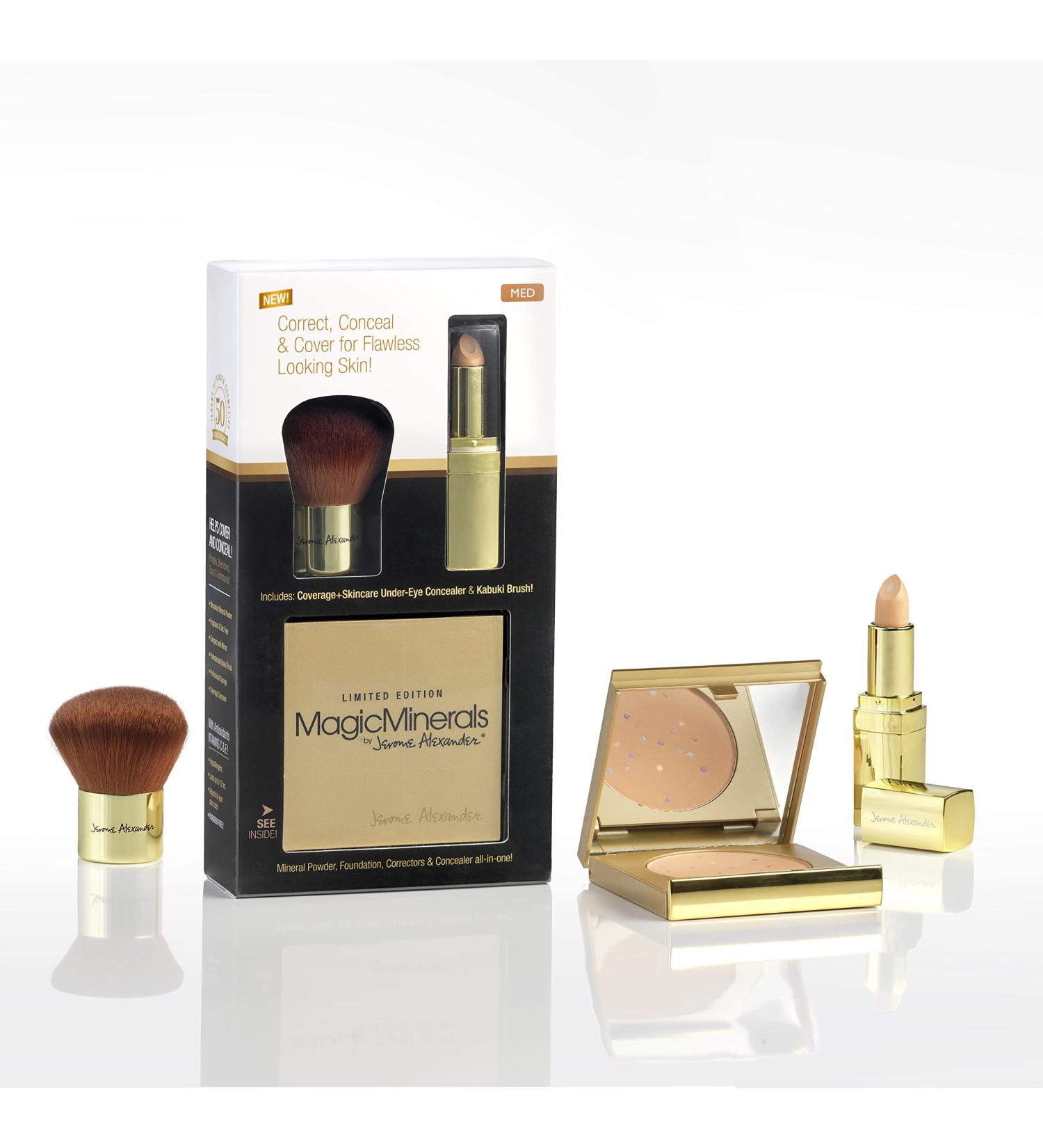 Jerome Alexander MagicMinerals Powder Foundation Set - Gold Compact, Kabuki Brush, CoverAge Under Eye Concealer - Buy Online on GoSupps.com