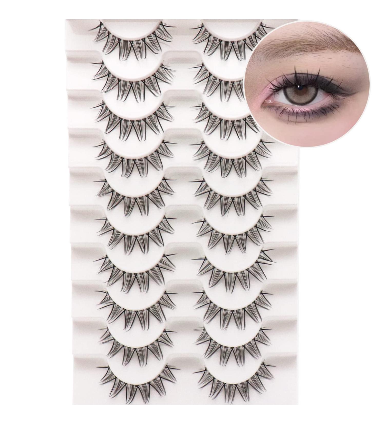 Losha Lashes Natural Look Manga Lashes 10 Pairs - Spiky Wispy False Eyelashes for Asian Eyes - Lightweight Anime Fake Eyelashes for Korean Cosplay Makeup - Buy Online on GoSupps.com