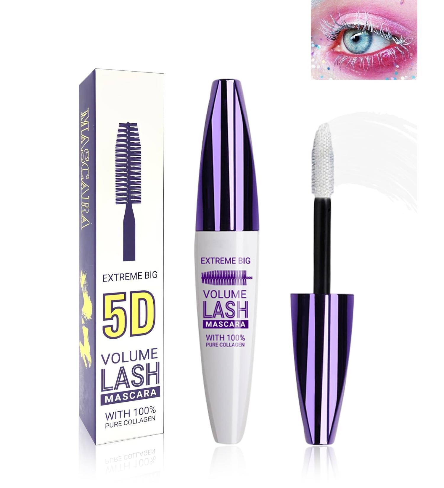 5D Silk Fiber White Mascara for Eyelashes Waterproof Long Lasting Colored Mascara Liquid Lash Extensions Smudge-Proof Volumizing Lengthening Curling Non-clump Color Tubing Mascara Women Makeup Gift - Buy Online on GoSupps.com