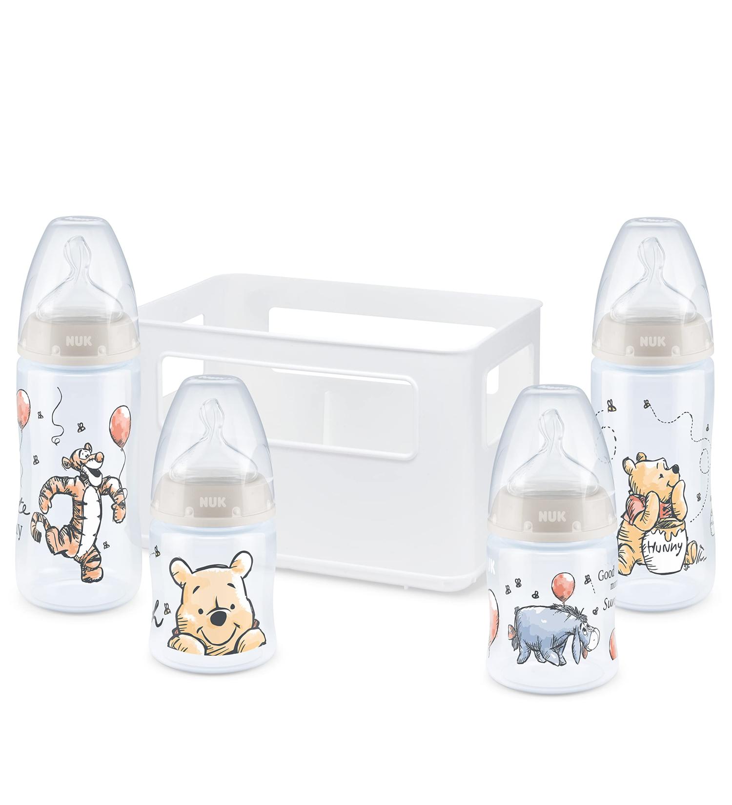 NUK Disney Winnie The Pooh First Choice + Baby Bottle Starter Set - 4 Anti-Colic Bottles with Temperature Control Display, Silicone Teats, BPA-Free - 150ml & 300ml - Buy Online on GoSupps.com