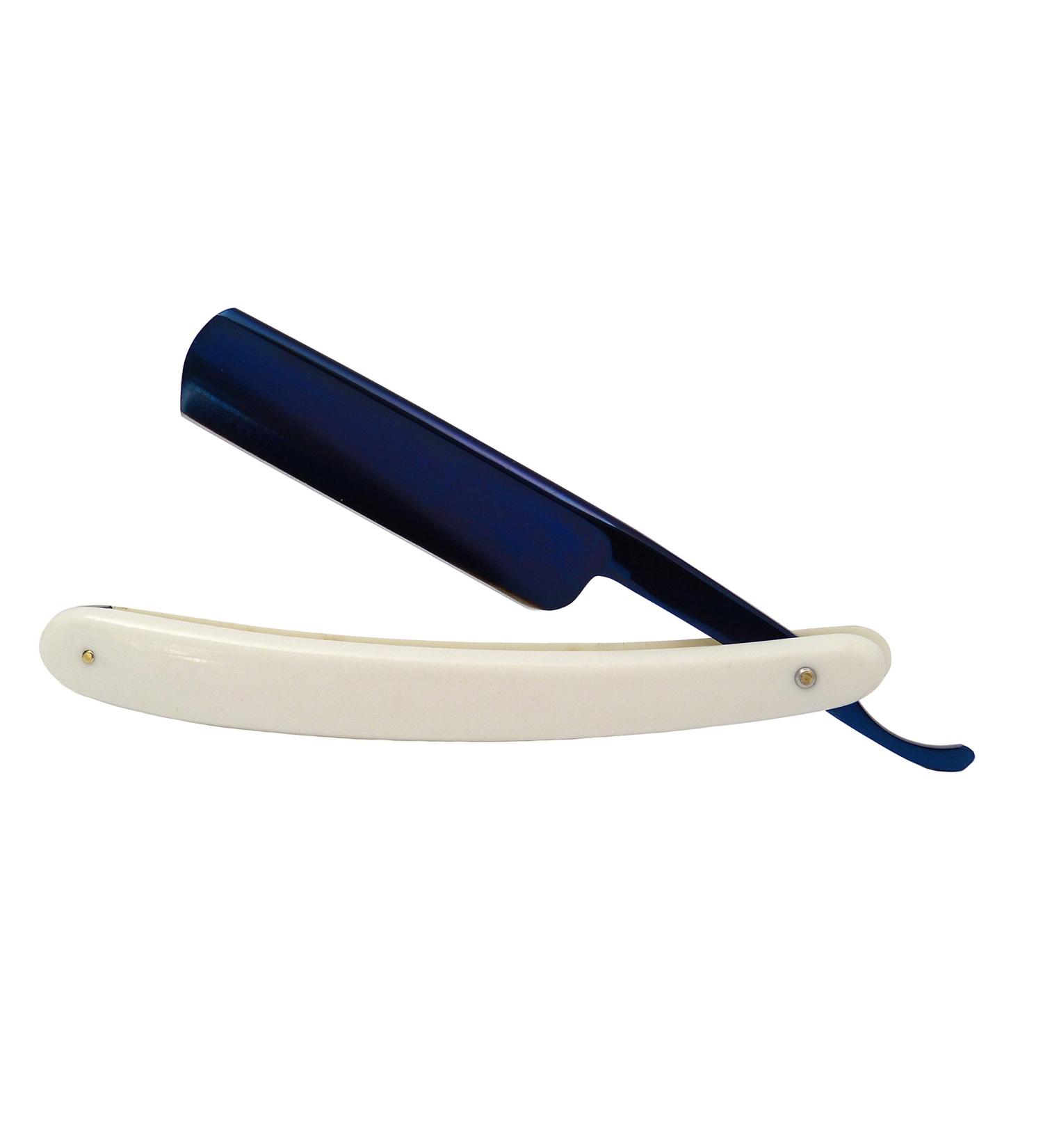 Razor 7/8" with blue anodized cast steel blade and white plastic handle