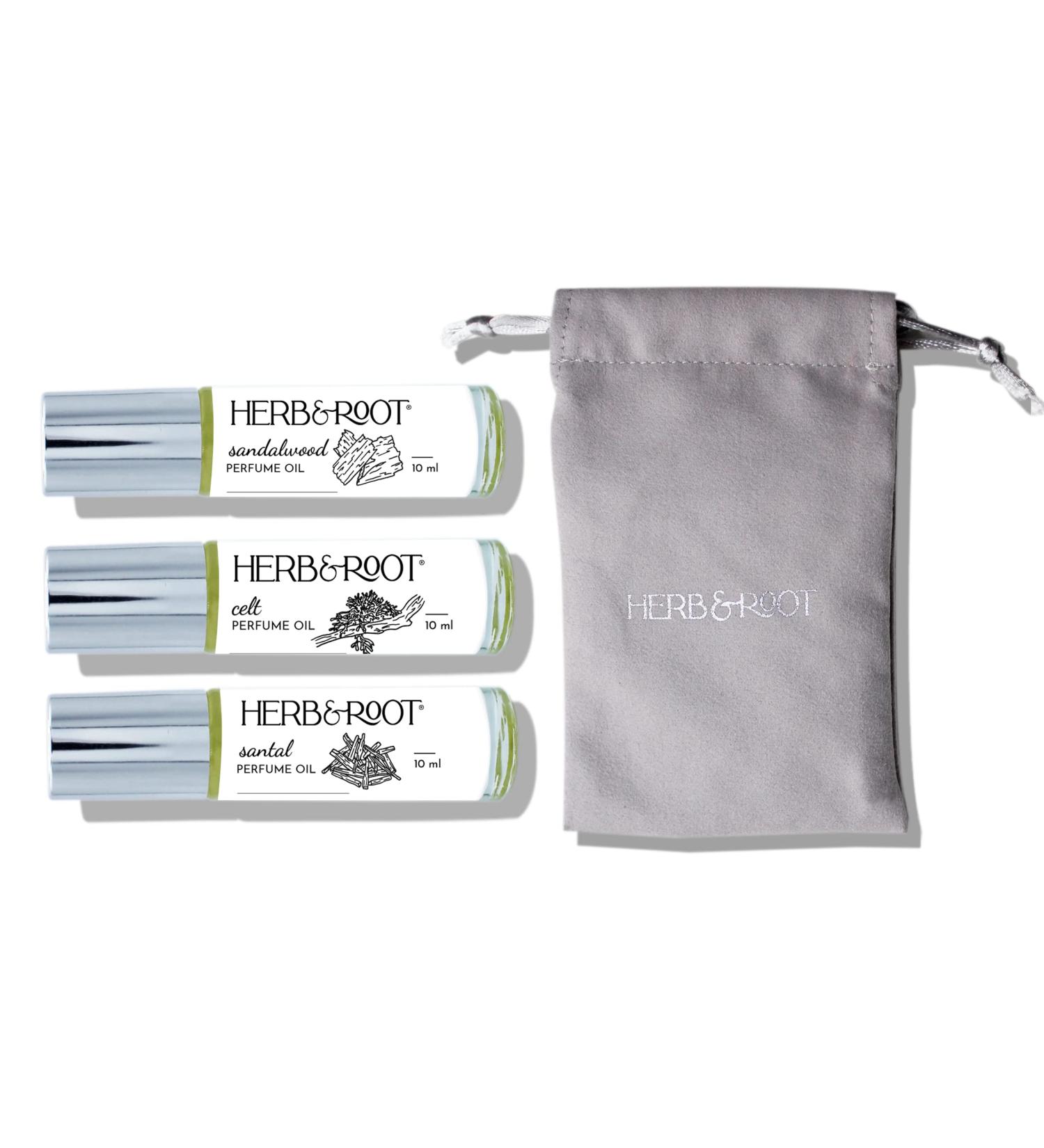 Herb & Root 3 Pc Mini Variety Perfume Set for Women or Men Unisex Aromatherapy Oils Roll Ons Floral Gourmand Woods Earthy Aromatic Citrus (Woods) - Buy Online on GoSupps.com