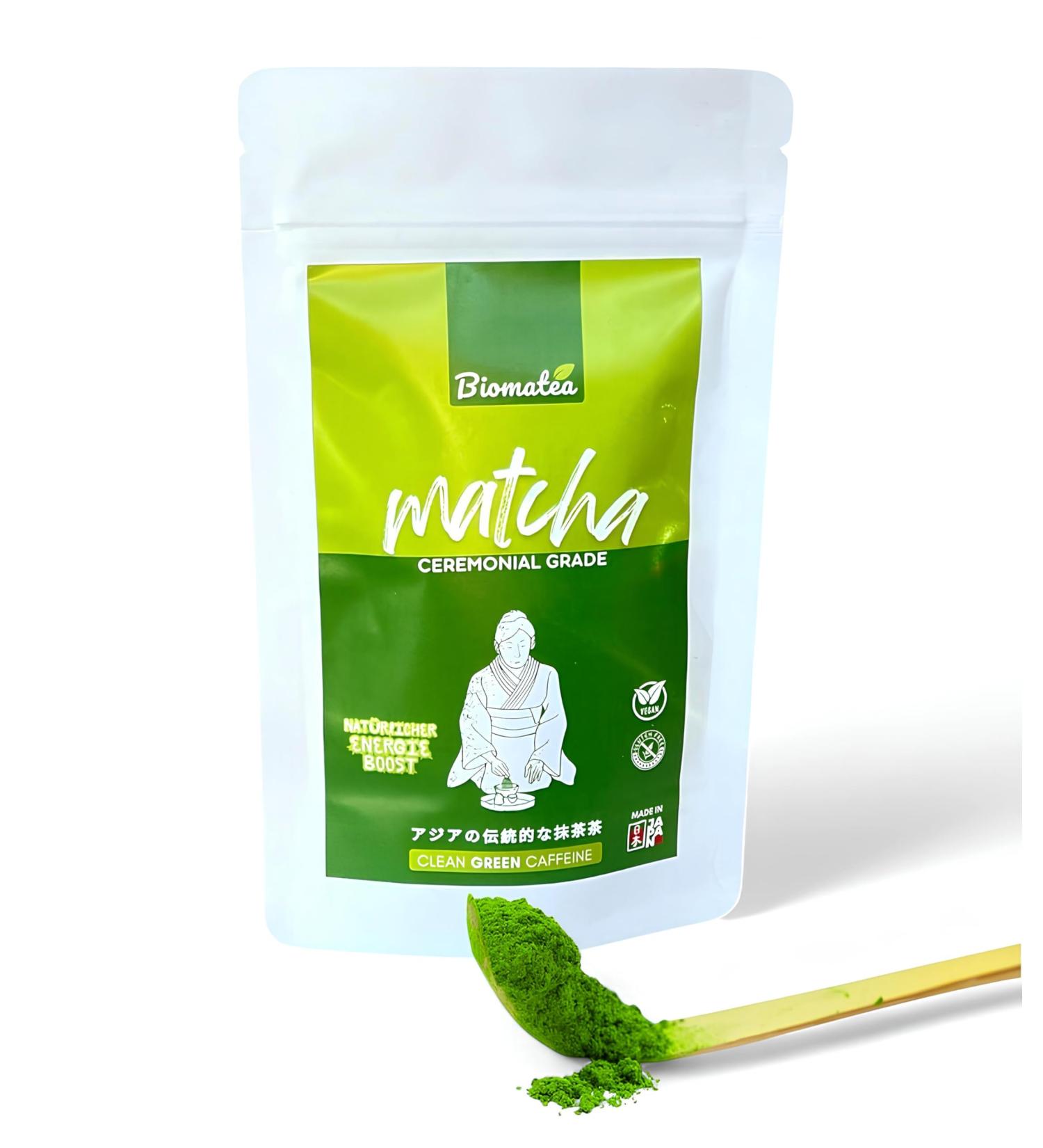 Biomatea Premium Ceremonial Matcha from Japan 50 g in zipper bag 100 pure matcha powder ceremonial quality green tea powder air dried and ground stone - Buy Online on GoSupps.com