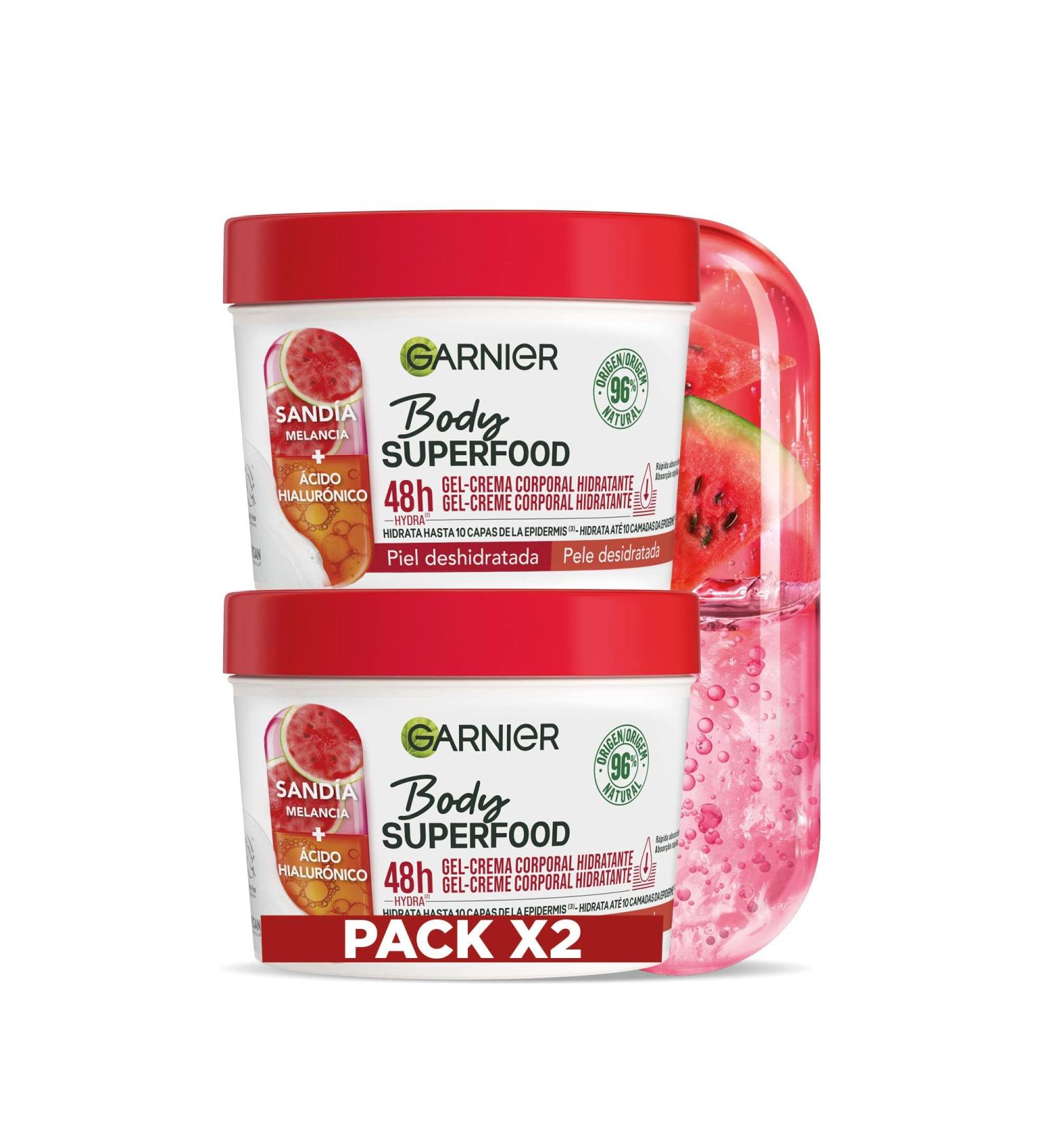 Garnier Garnier Body Superfood Hydrating Body Cream with Watermelon and Hyaluronic Acid for Dehydrated Skin 48 Hour Hydration 2x380ml - Buy Online on GoSupps.com