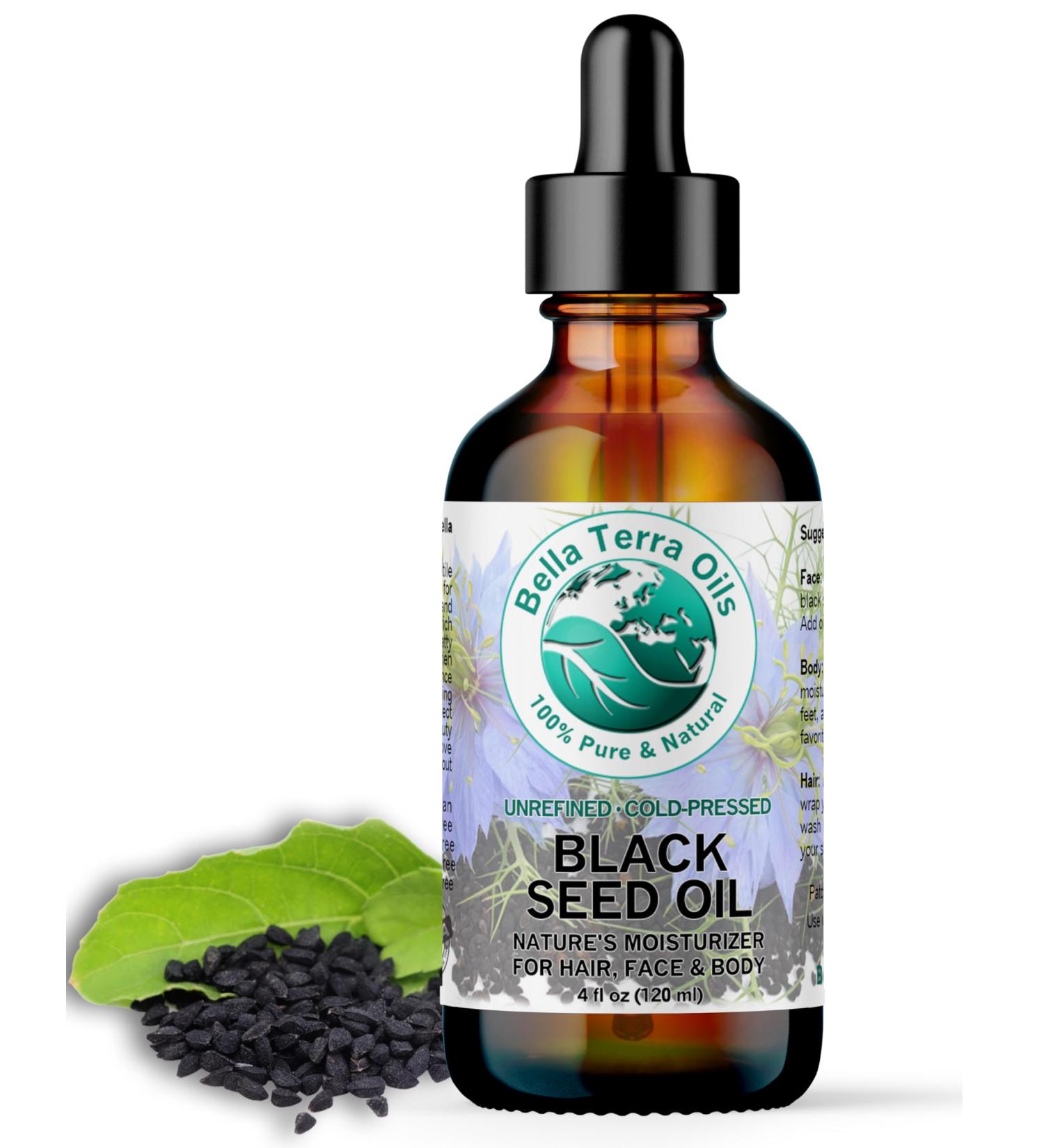 Bella Terra Oils - Black Seed Oil 4 oz - Harness the Power of Nigella Sativa Abundant in Thymoquinone & Essential Fatty Acids A Luxurious Addition to Your Beauty Routine 4 Ounce - Buy Online on GoSupps.com