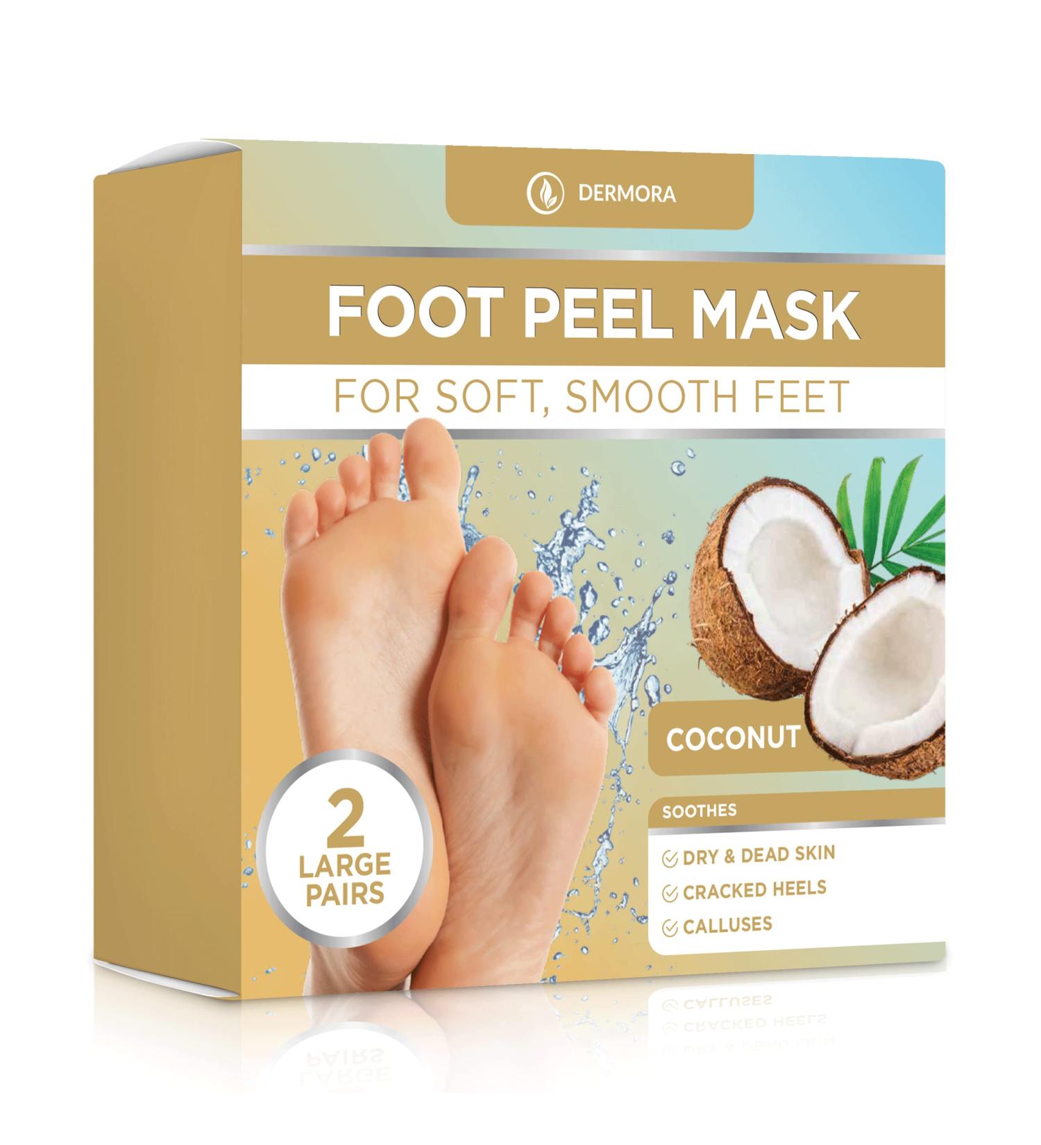 Dermora Foot Peel Mask - 2 Pack for Dry, Cracked Feet - Exfoliating & Softening Treatment with Coconut Scent - Buy Online on GoSupps.com